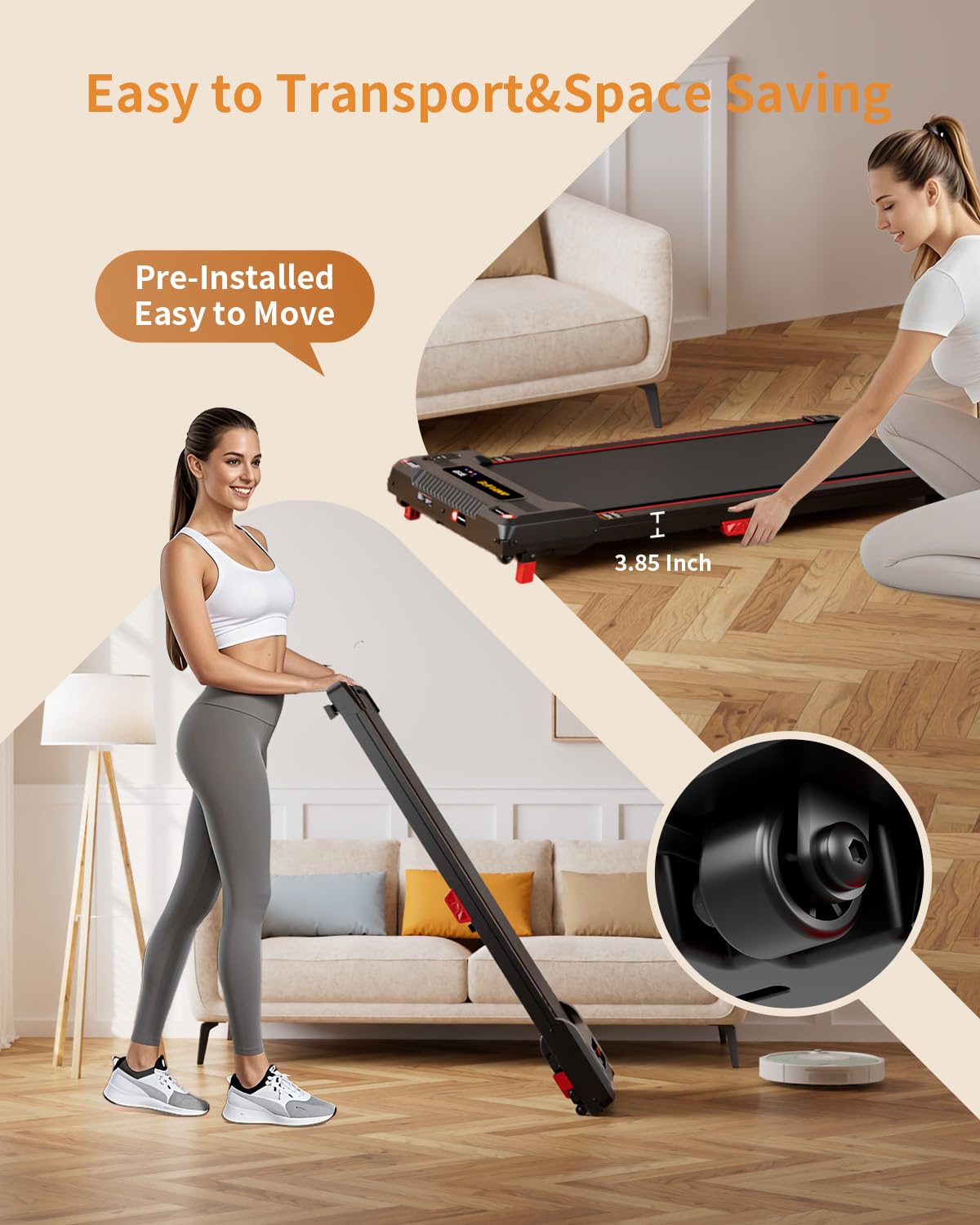 Walking Pad Treadmill, Anylife Incline Walking Pads Under Desk 330lb Capacity, 2.5HP Portable Treadmills for Home, Compact Treadmill Small Running Pad with LED Display, Remote Control, Black Red