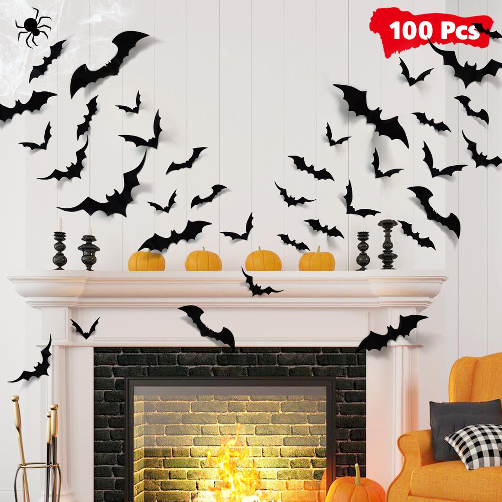 LUDILO 100 Fledermäuse Halloween Dekorationen: Halloween Fledermäuse Wanddeko Fledermaus Aufkleber Abziehbilder PVC 3D Wand Fledermaus Gruselige Aufkleber Halloween Party Dekorationen Innen Außen DIY Hausfenster Tür Deko
