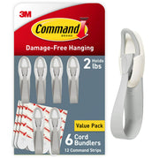Command Cord Bundlers, Damage-Free Hanging Cord Organizer, No Tools Cord Bundler for Hanging Electrical Cables, 6 Gray Cord Bundlers and 12 Command Strips