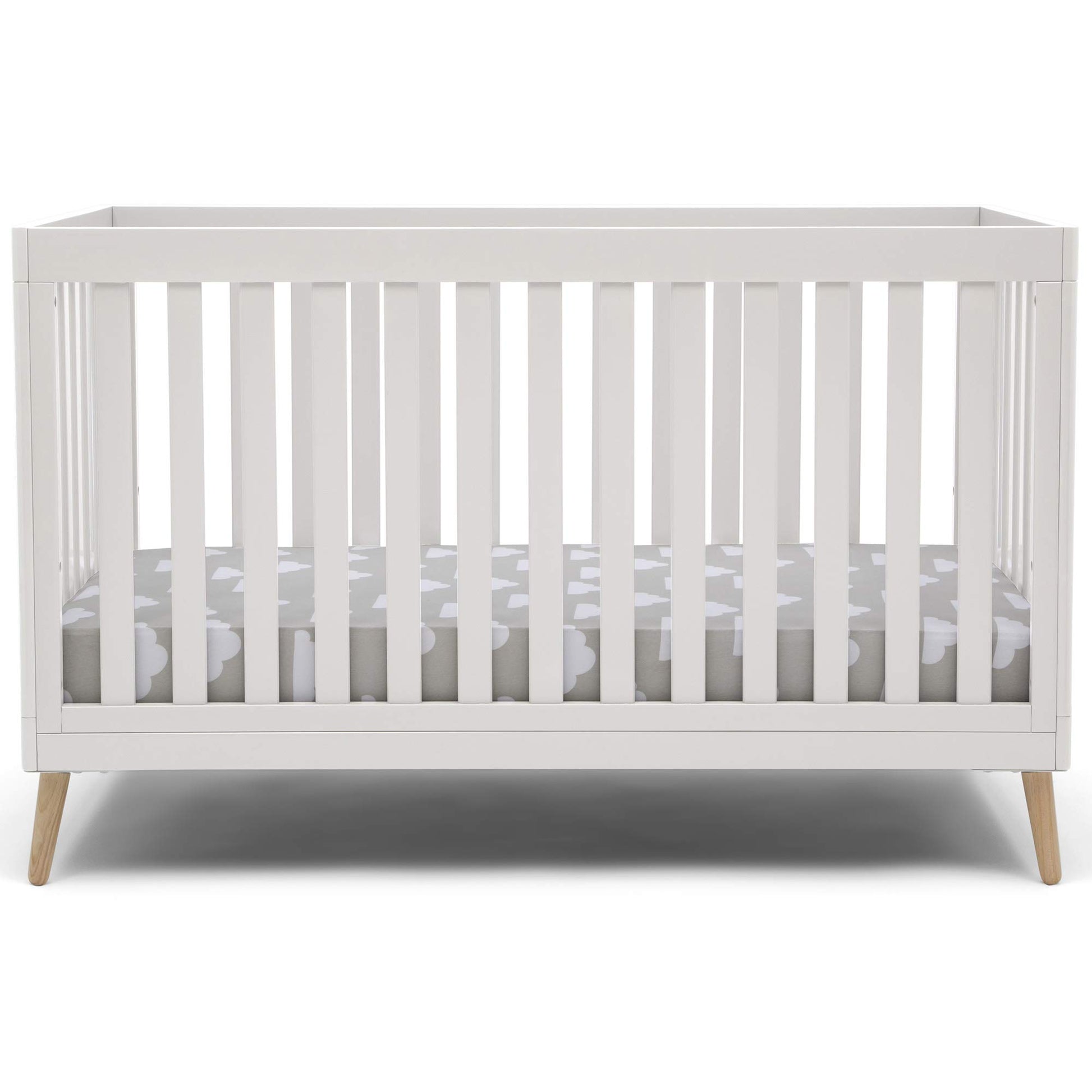 Delta Children Essex 4-in-1 Convertible Baby Crib, Bianca White with Natural Legs