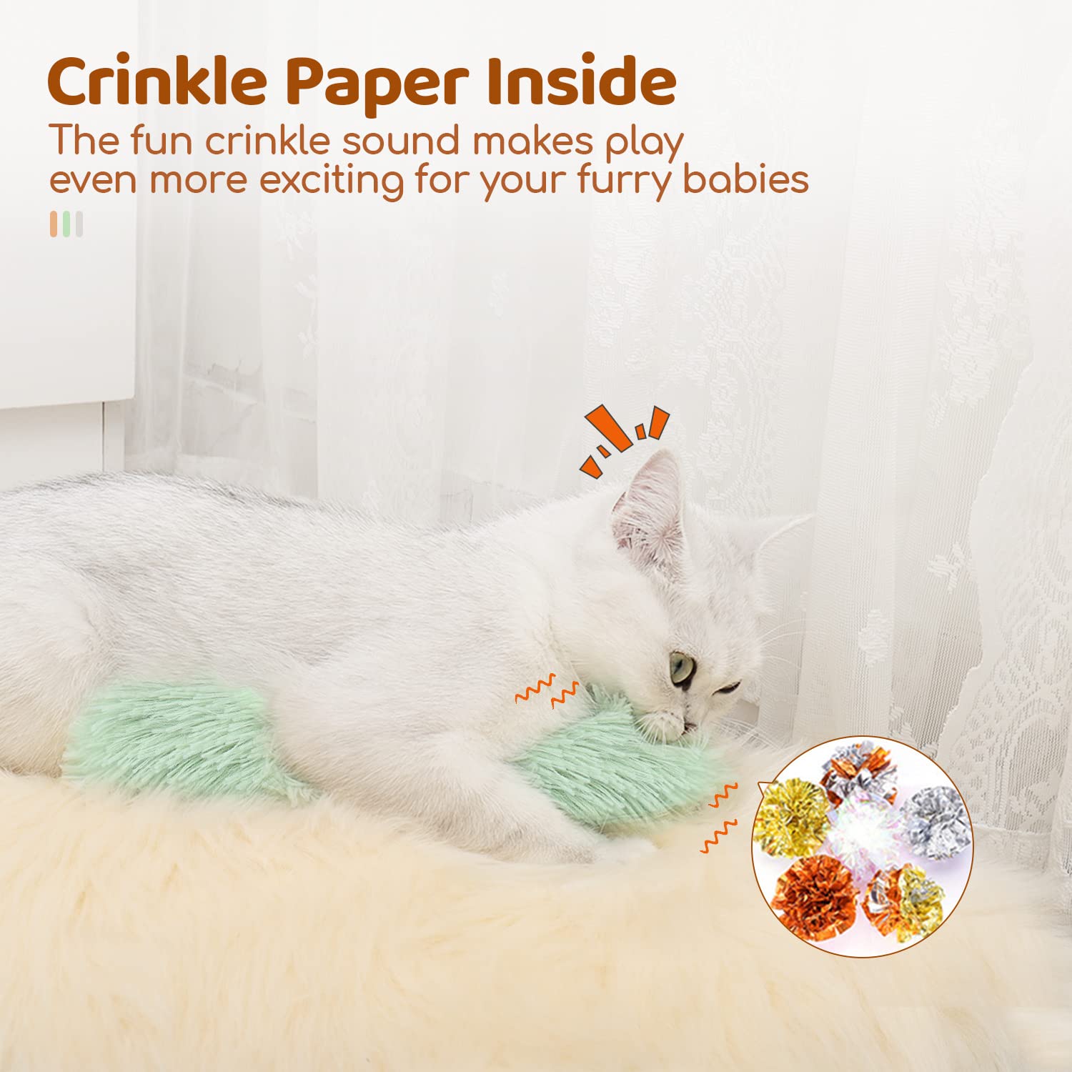 Potaroma Cat Toys Pillows, 3 Pack, Soft and Durable Crinkle Sound with Catnip Inside, Interactive Indoor Kitten Kicker, Promotes Kitty Exercise