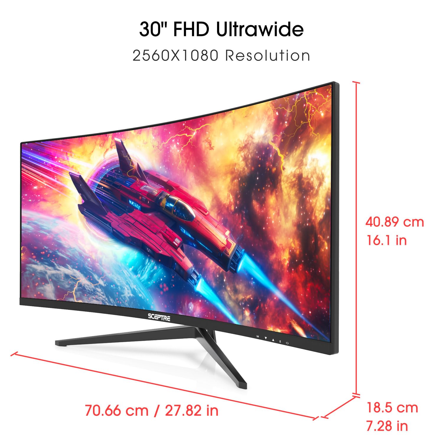 Sceptre New Curved 30-inch Gaming Monitor 200+Hz Build-in Speakers 2560 x 1080p HDMI x2 DP x2 Machine Black 2025