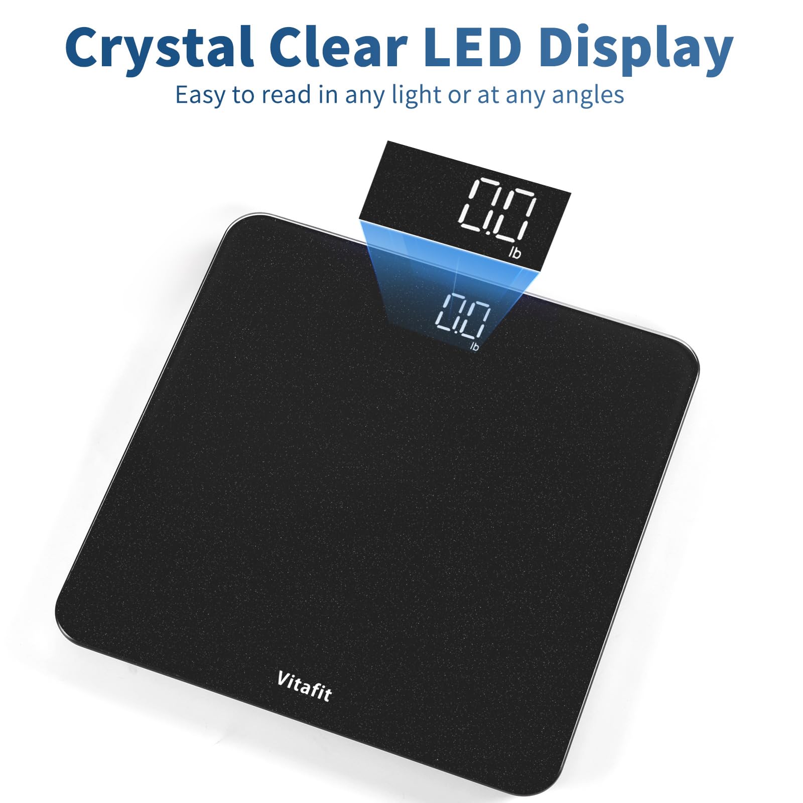 Vitafit Digital Bathroom Scale for Body Weight, Weighing Professional Since 2001, Clear LED Display and Step-On, 3*AAA Batteries Included, 400lb/182kg, Spray Silver Black