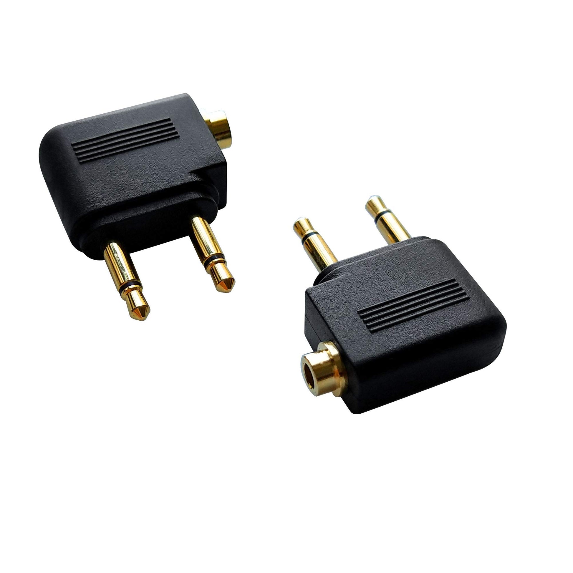 Dual 3.5mm Male to 3.5mm Female Airplane Headphone Adapter Gold Plated (2 Pack)
