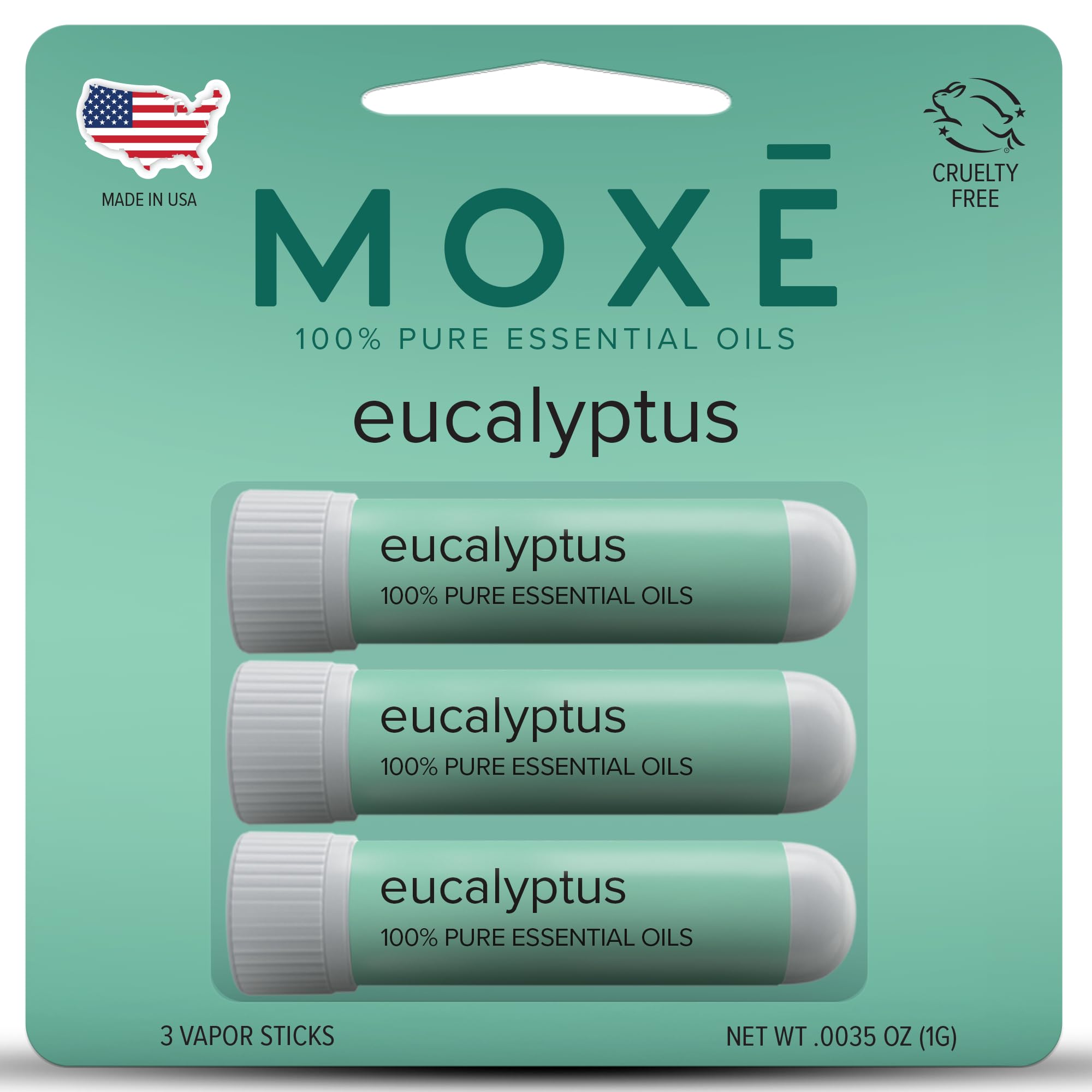 MOX Eucalyptus Essential Oil Nasal Inhaler, Sinus & Congestion Relief, Daily Relaxation, Stress Relief, Therapeutic No-Mess Aromatherapy, Pure and Natural, Made in USA (3 Pack) packaging may vary