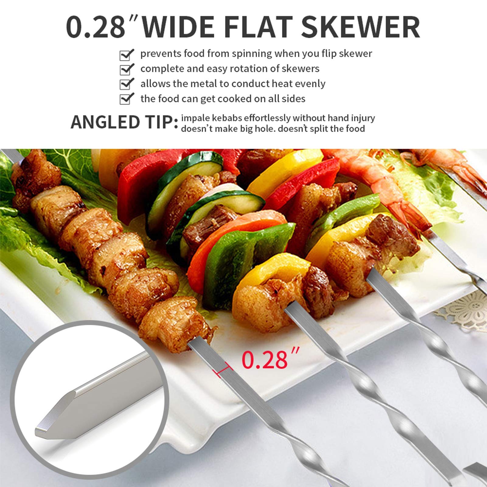 Skewers - 17" Kabob Skewers for Grilling, Metal Sticks for Kabobs Stainless Steel Flat Long Shish Kebab Reusable Grill BBQ Barbecue Sticks for Meat Chicken Vegetable, 12 Pack Bonus 14 Inch