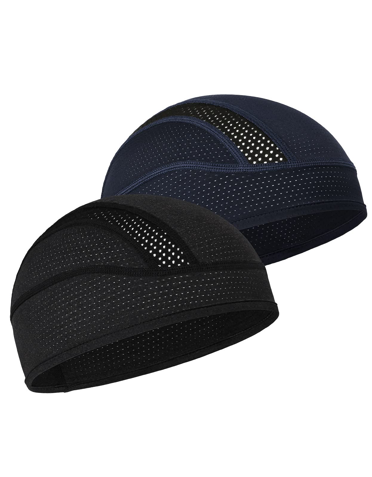 Schädelmützen-Helm-Futter-Beanie, kühlende Mesh-Fahrradmütze für Herren und Damen, passt unter Helme (Schwarz & Dunkelblau)