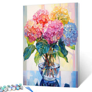 Tucocoo Hydrangea in Glass Vase Window Landscape Paint by Numbers for Adults Beautiful Flower DIY Paint by Numbers Acrylic Paint Canvas Colorful Flowers Painting Kits Art 16x20 Inch（Without Frame）