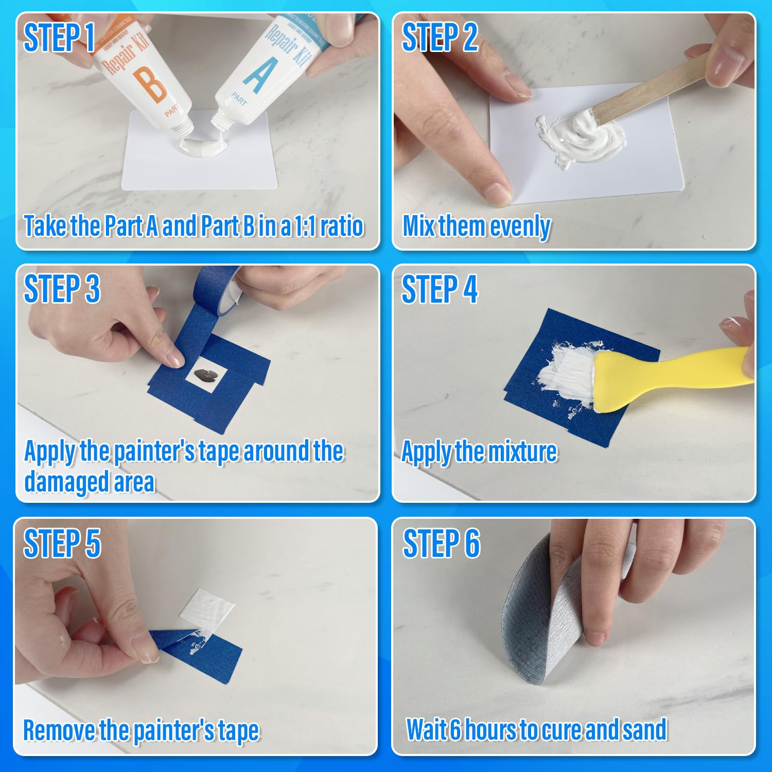 Tub Repair Kit White, Tub Chip and Bathtub Repair Kit for Enamel, Fiberglass, Acrylic, Porcelain, Patch and Repairs Chips, Crack, Scratches, Rust, Holes on Tubs, Toilet, Sink, Shower, Tray in Bathroom