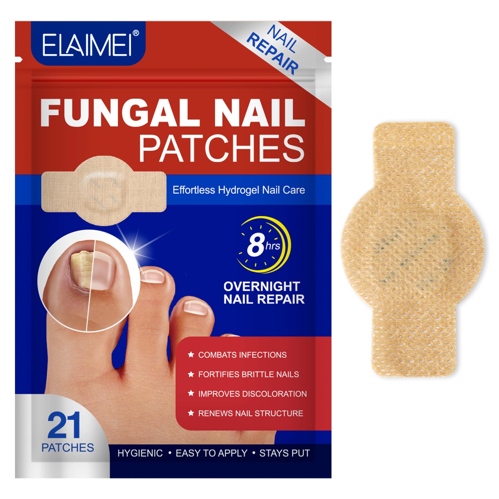 Toenail Fungus Treatment Extra Strength - 21pcs Nighttime Nail Repair for Damaged, Discolored Nails - 8-Hour Fungal Nail Patch for Strengthening, Safe for Sensitive Skin, Easy to Apply