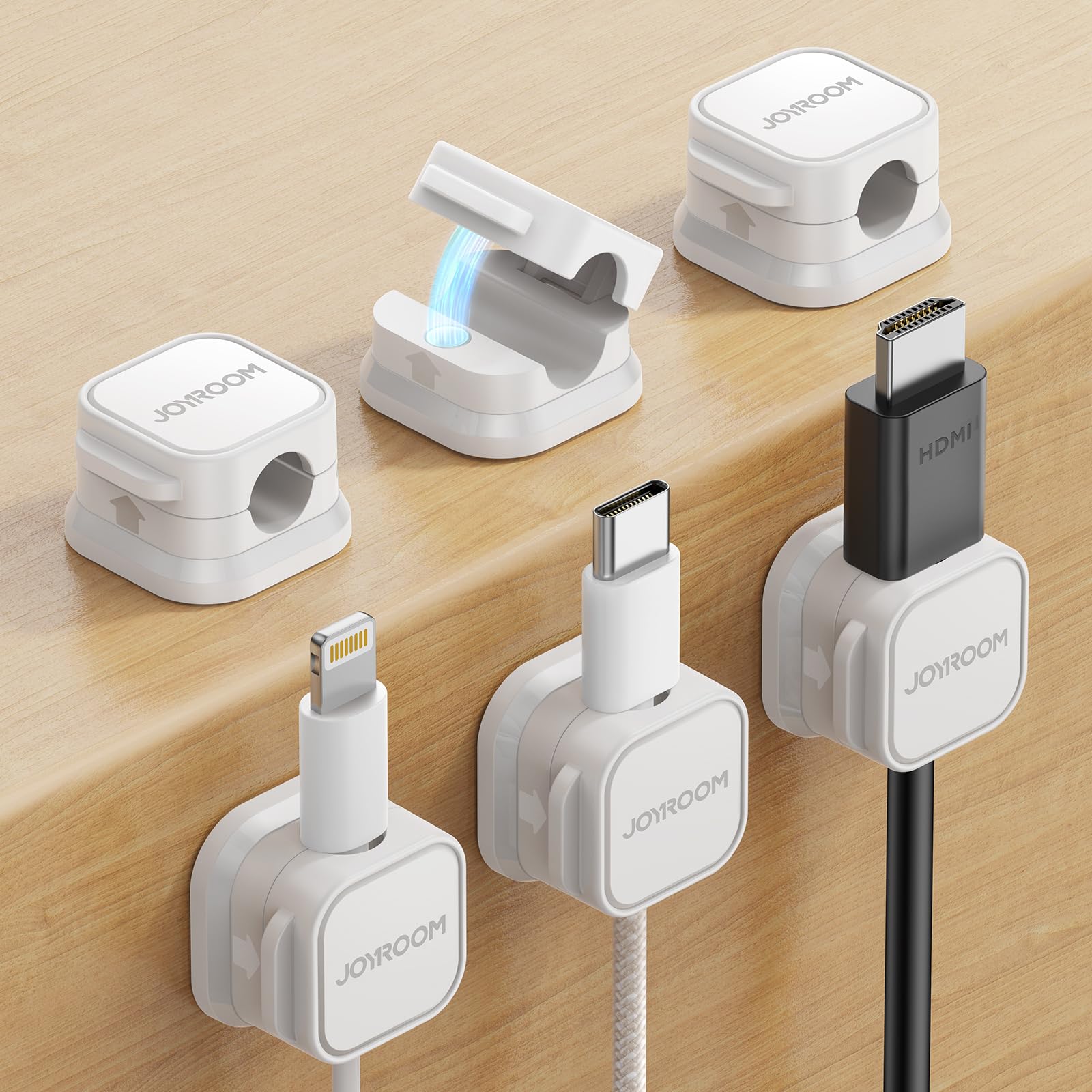 6 Stück Magnetische Kabelklemmen [Kabel glatt verstellbar] Kabelhalter, Kabelmanagement unter dem Schreibtisch, JOYROOM selbstklebender Kabelhalter Organizer für Zuhause, Büro, Schreibtisch, Telefon, Auto, Wand, Nachttisch