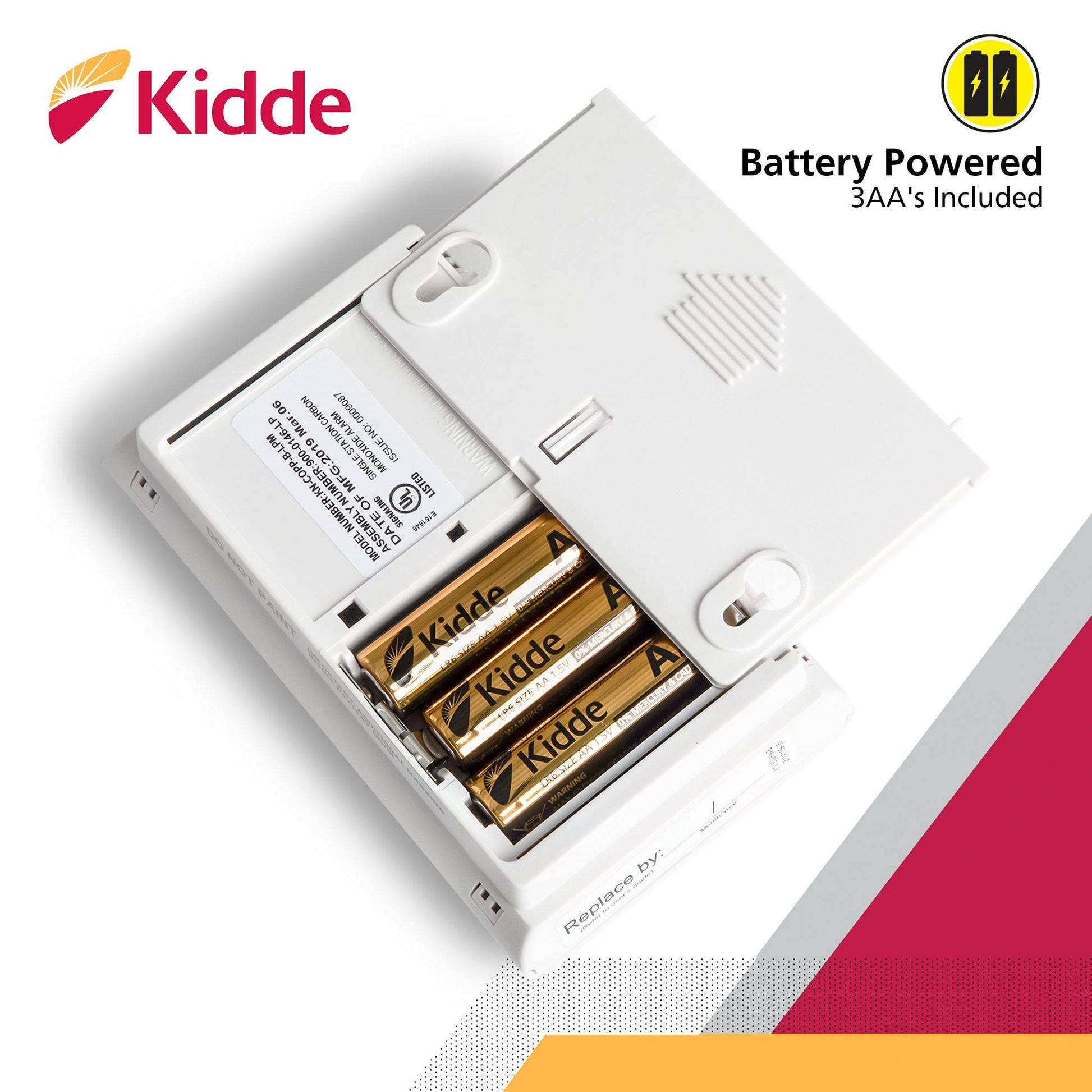 Kidde Carbon Monoxide Detector, AA Battery Powered CO Alarm with LEDs, Test-Reset Button, Low Battery Indicator, Portable