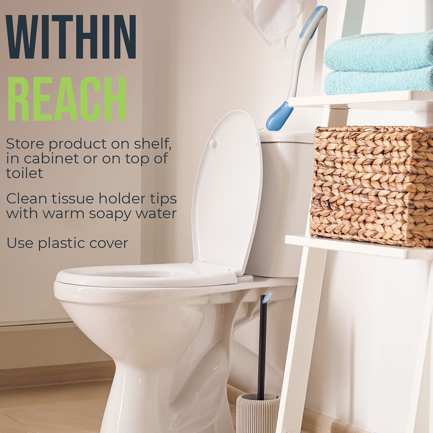 Juvo Toilet Aid - Personal Bottom Wiping Tool, Bathroom Mobility Aid for Disabled, Elderly, and Surgery Recovery - 18" long wand with hygienic cover