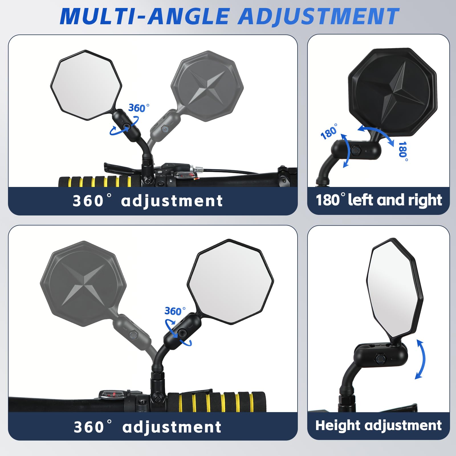SHEJISI Bike Mirror, 2 pcs Bike Mirror Handlebar Mount,Aluminum Alloy,HD 360° Adjusted Bike Rear View Mirror, Anti-impact/explosion/glare, Fits for Mountain Bikes,E-bike, Bicycle,Scooter,Motorcycle