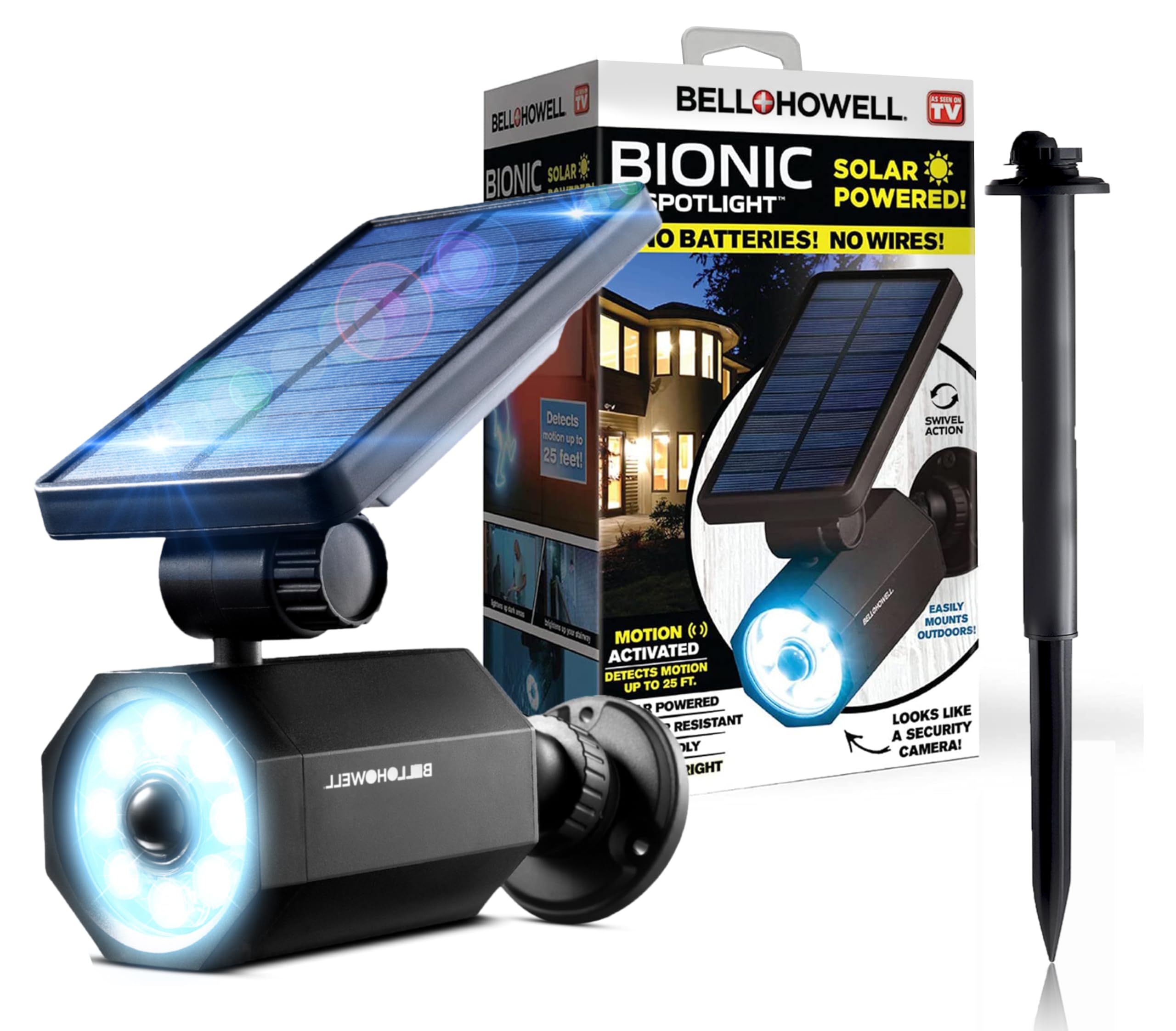 Bell+Howell Bionic Spotlight Motion Solarstrahler Outdoor wasserdicht, Landschaftslicht, Solar-Gartenbeleuchtung wetterbeständig, superhelle LED-Leuchten, für Garten, Rasen – bekannt aus dem TV