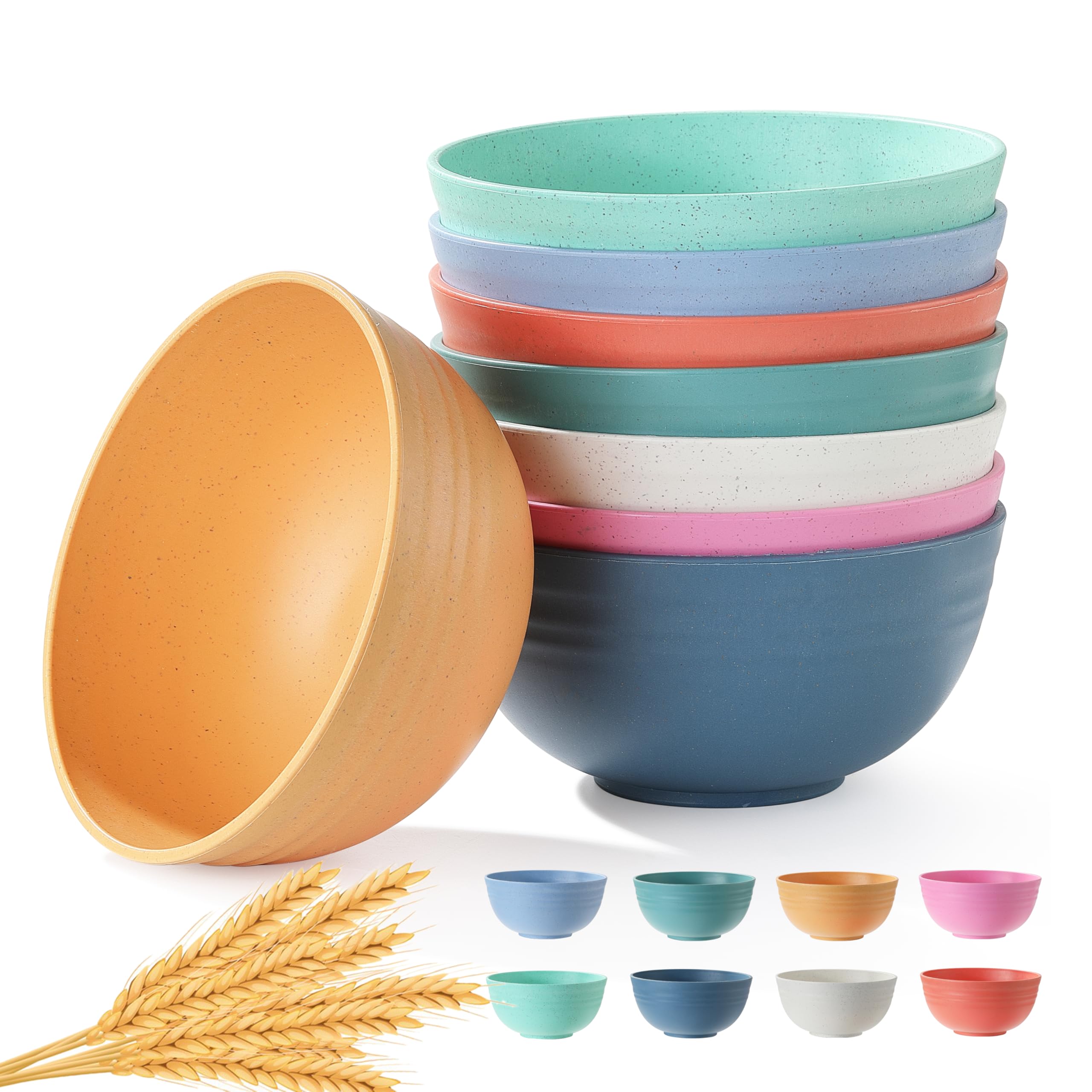 8 STÜCK Müslischalen, Ohola Bruchsichere Müslischalen aus Weizenstroh, Mikrowellen- und Spülmaschinenfest, Küchenschalen für Müsli, Snacks, Suppen, Salate und Reis, Mehrfarbig, BPA-frei, 760ml (8er-Set)