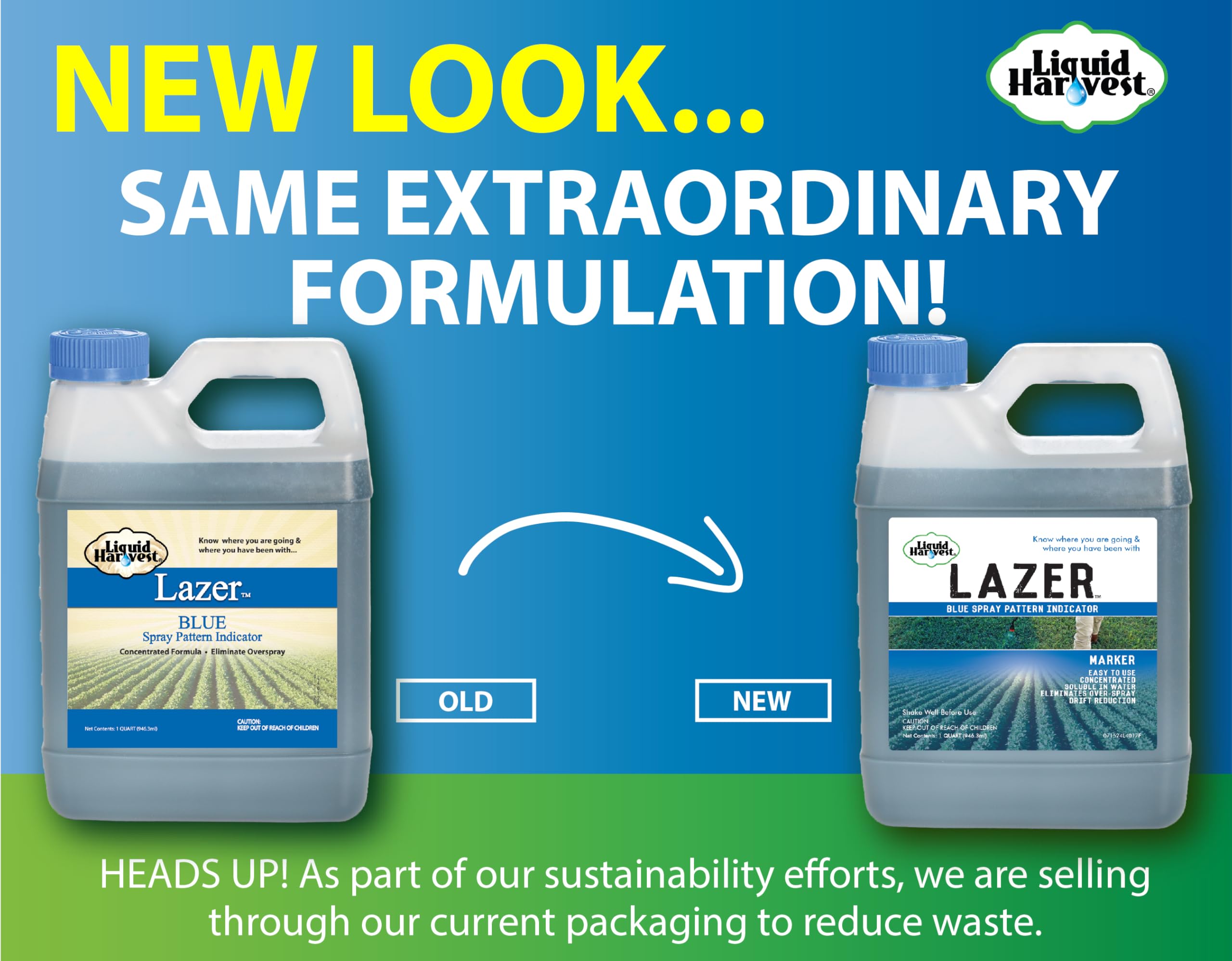 Liquid Harvest Lazer Blue - 32 Ounces - Concentrated Spray Pattern Indicator - Perfect Weed/ Fertilizer Marking Dye, Turf Mark and Blue Herbicide Marker