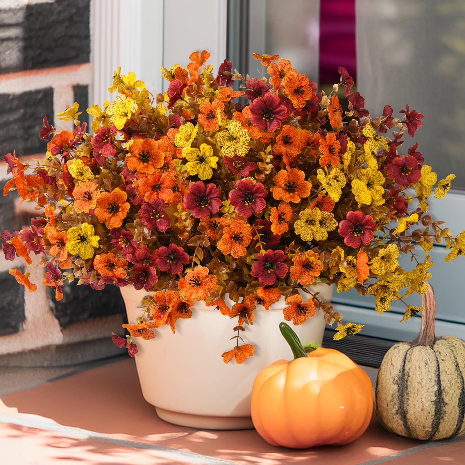 INQCMY Künstliche Herbstpflanzen und Blumen für den Außenbereich, 12 Bündel Künstliche Seiden-Margeriten, UV-beständig, sehen echt aus, verblassen nicht, für Haustür, Veranda, Terrasse, Hof, Balkon, Herbstdeko
