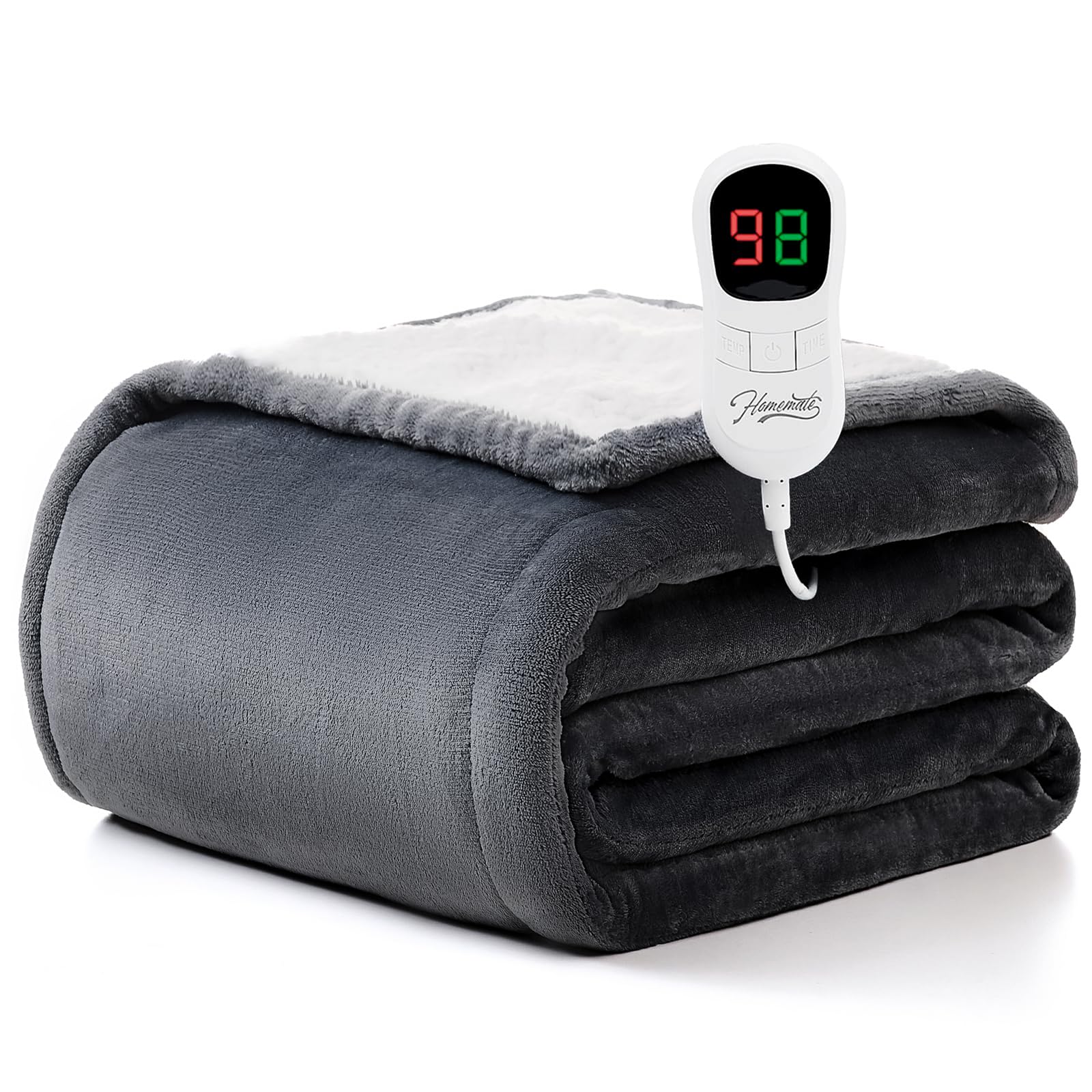 Homemate Heizdecke Elektrische Kuscheldecke - 50"x60" Heizdecken-Plaid 1/2/4/6/8 Stunden Auto-Off 10 Heizstufen Überhitzungsschutz Flanell Sherpa ETL-Zertifizierung