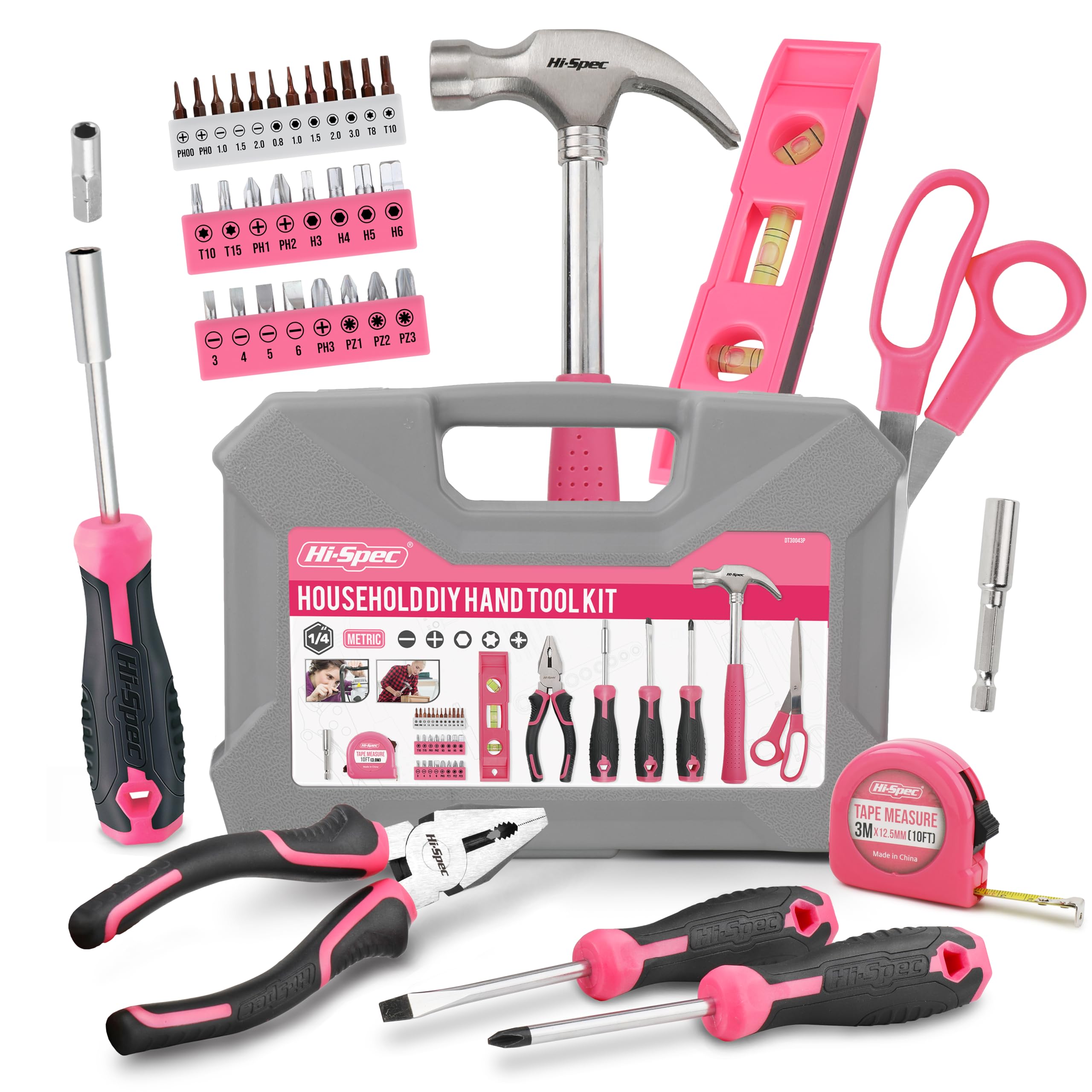 Hi-Spec 42-teiliges kleiner Werkzeugkasten für Frauen. Heim-, Büro- und Studentenwohnheim-Haushalt DIY Schraubendreher-Werkzeugset mit grundlegenden Damen-Werkzeugen in Pink
