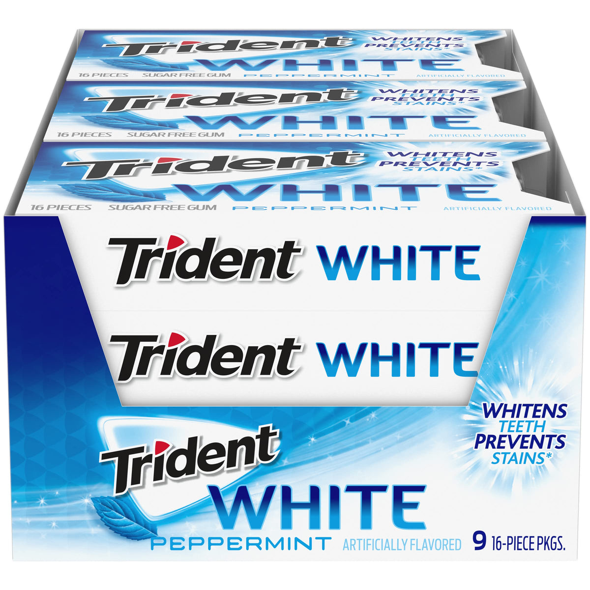 Trident White Peppermint Sugar-Free Chewing Gum, 9 Packs of 16 Pieces (144 Total Pieces)