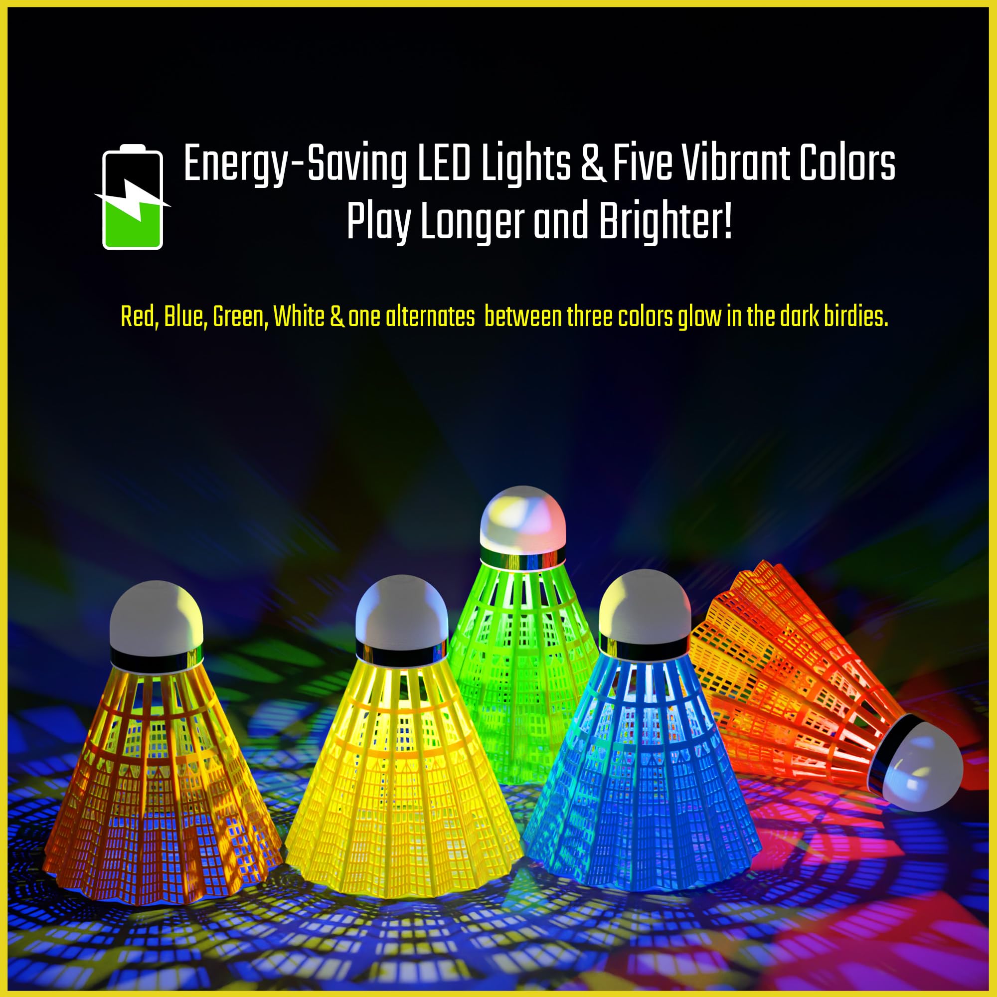 EAGLES LED Badminton Shuttlecocks - 5 Pack Lighting Birdies, Nylon Glow in The Dark Birdie Balls for Baseball Practice- Plastic Light Up Birdies for Outdoor Indoor Sports Activities