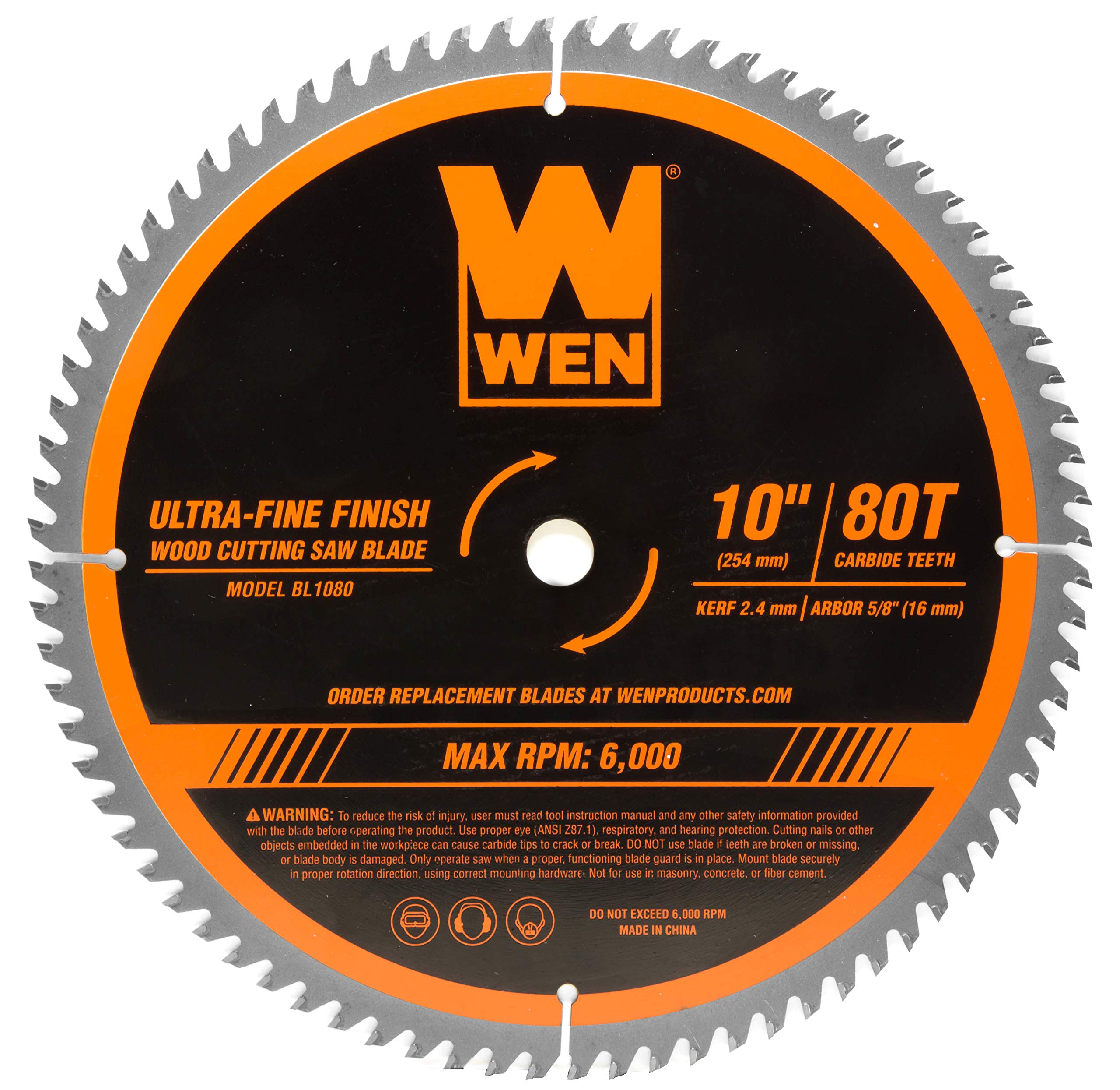 WEN BL1080 254 mm 80 Zähne Hartmetallbestücktes Sägeblatt für extrem feine Schnitte, professionelles Sägeblatt für Gehrungssägen und Tischkreissägen