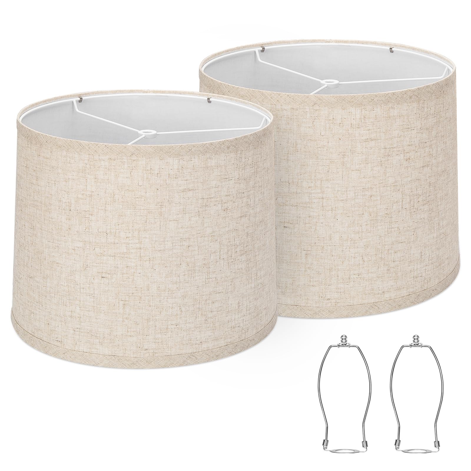 Lampenschirme 2er-Set, Trommellampenschirme 29,5 cm oben x 32 cm unten x 24,9 cm hoch, "Seaside village" mittelgroße Lampenschirme (Spinnenfassung), beige Lampenschirme aus natürlichem Leinen handgefertigt, einfache Montage erforderlich