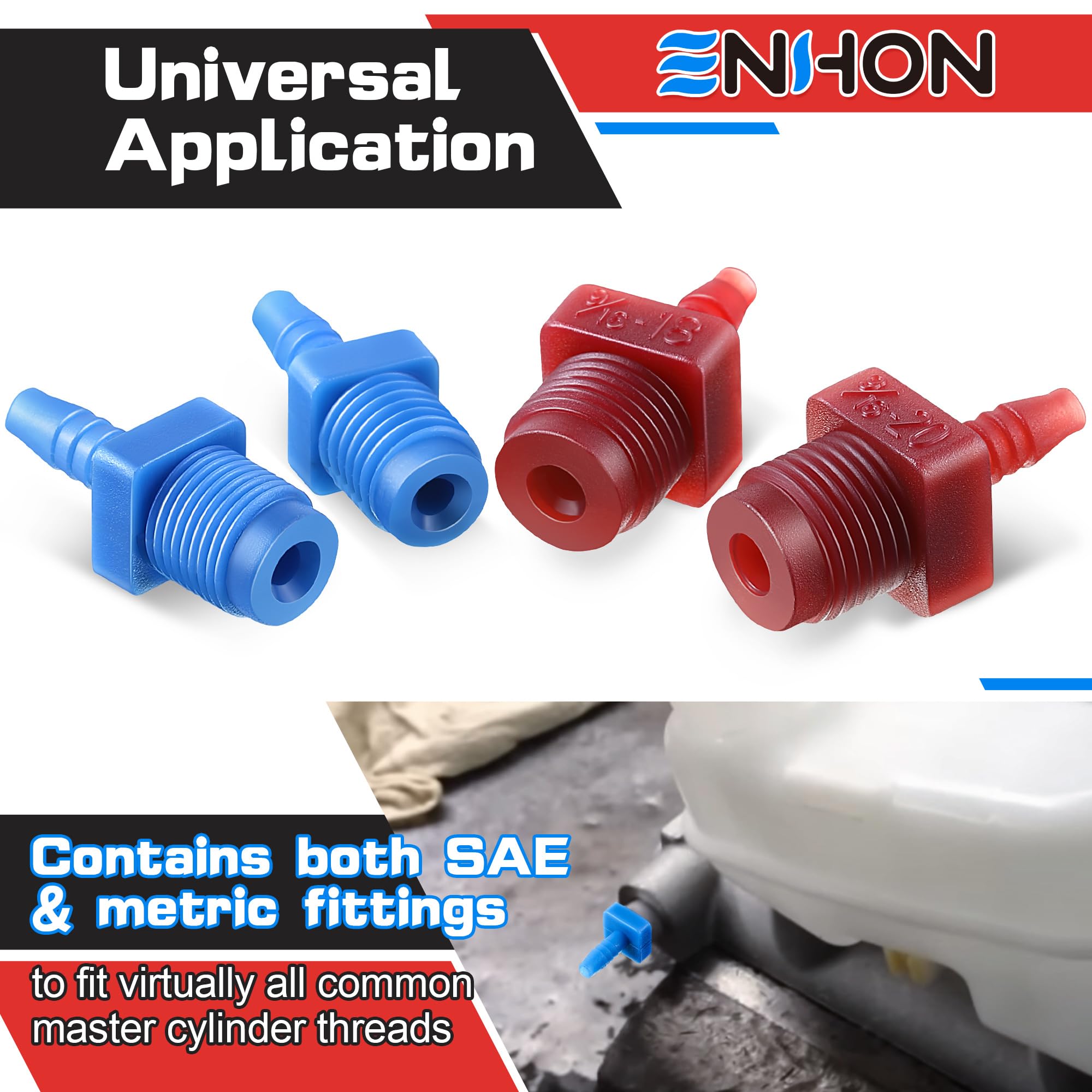 Enhon Master Cylinder Bleeder Kit Replacement for 14151, 22 inch Hose, Clip, SAE and Metric Fittings Universal Fit, Complete Brake Bleeder Kit with PTFE Tape