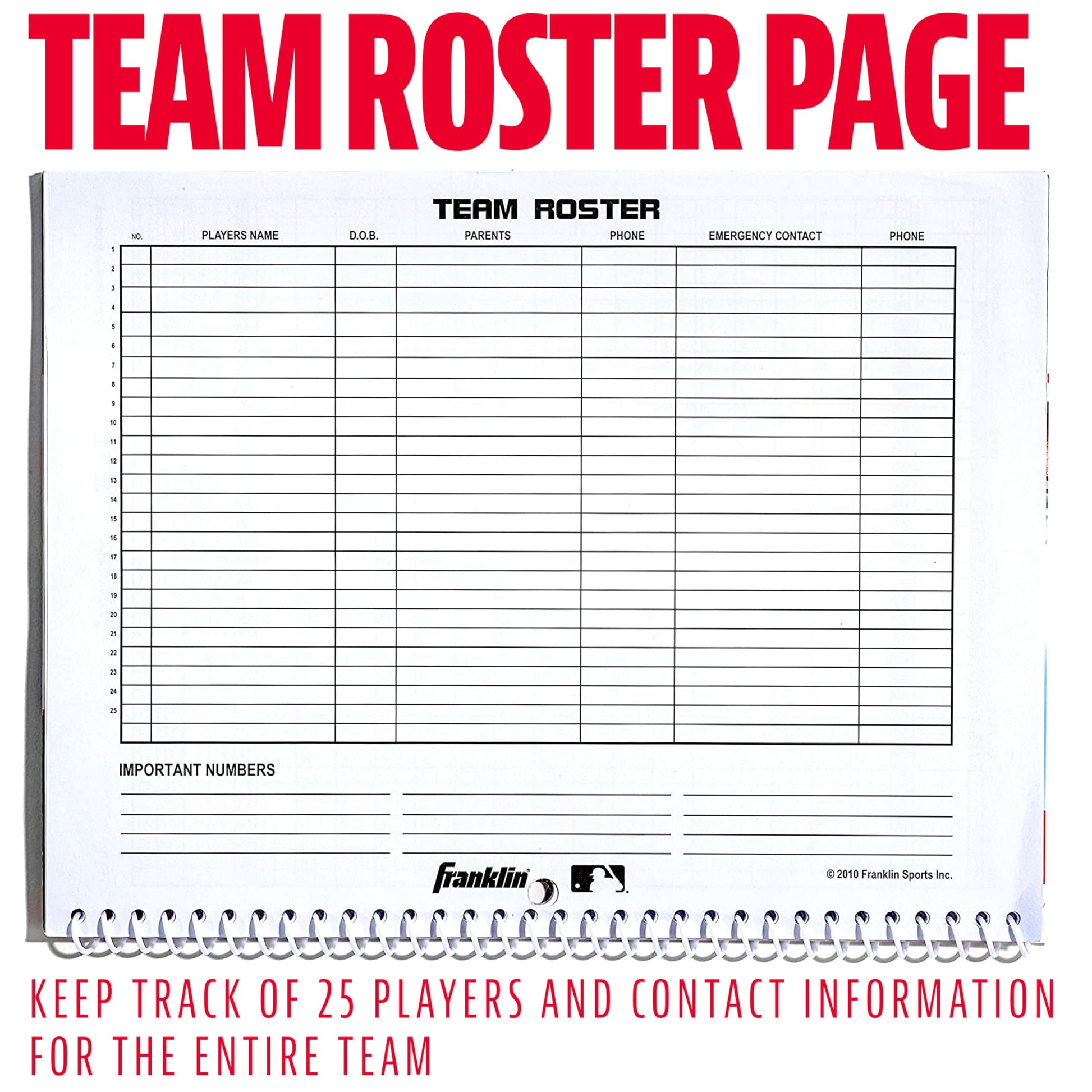 Franklin Sports MLB Baseball + Softball Scorebook - Book for Stats - Coaching Official Scorekeeper - 25 Games