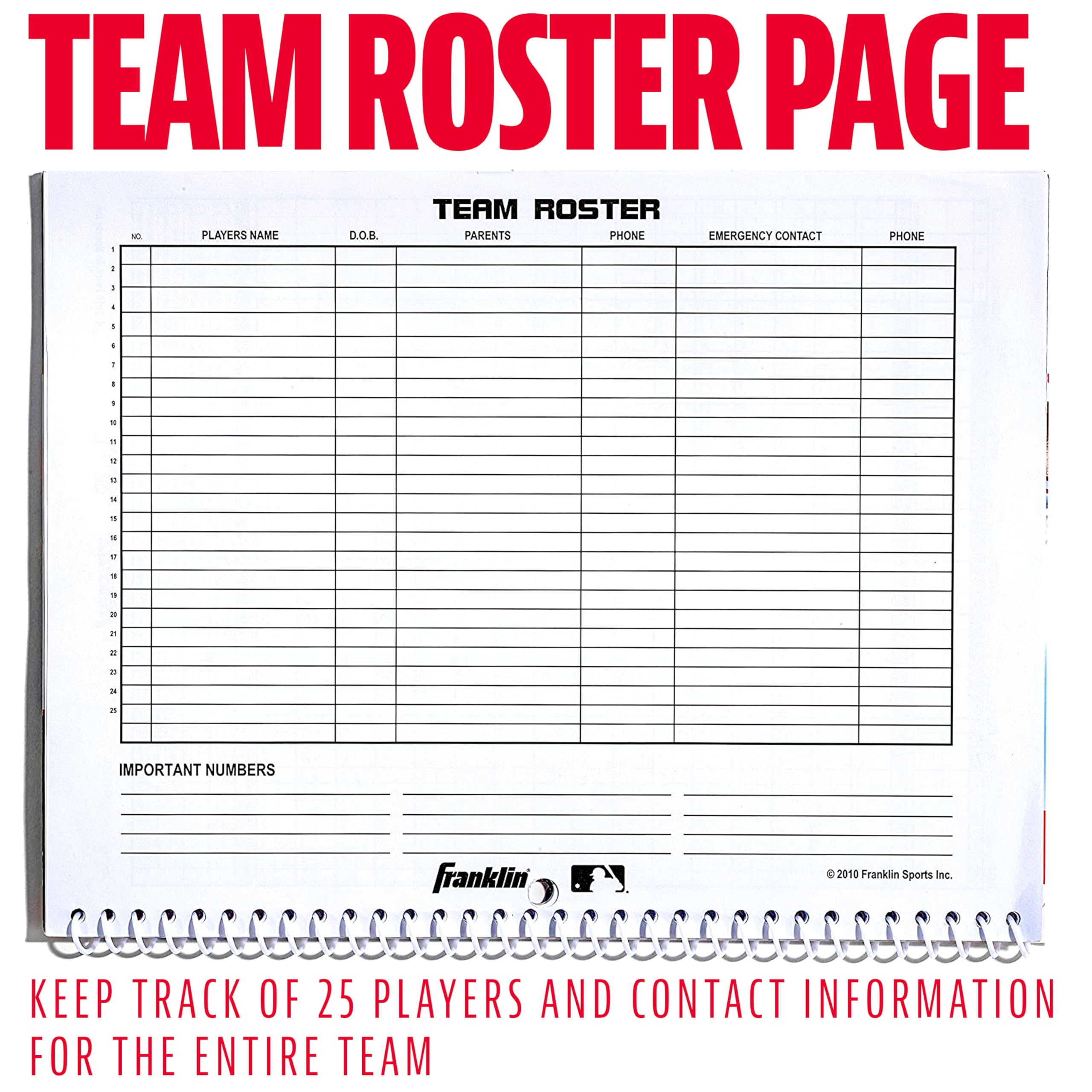 Franklin Sports MLB Baseball + Softball Scorebook - Book for Stats - Coaching Official Scorekeeper - 25 Games