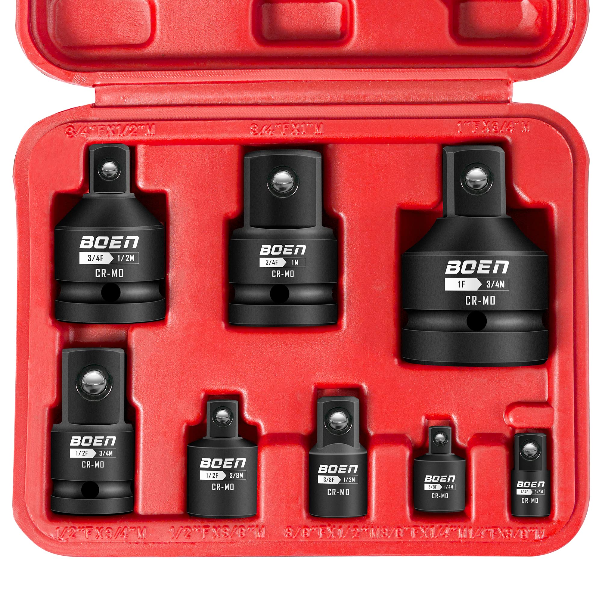 BOEN 8-teiliges Schlagschrauber-Adapter- und Reduzierstück-Set, 1/4" 3/8" 1/2" 3/4" Antriebs-Steckschlüssel-Adapter-Set mit robuster Hülle für Schlagschrauber-Umrüstungen (verbessert)