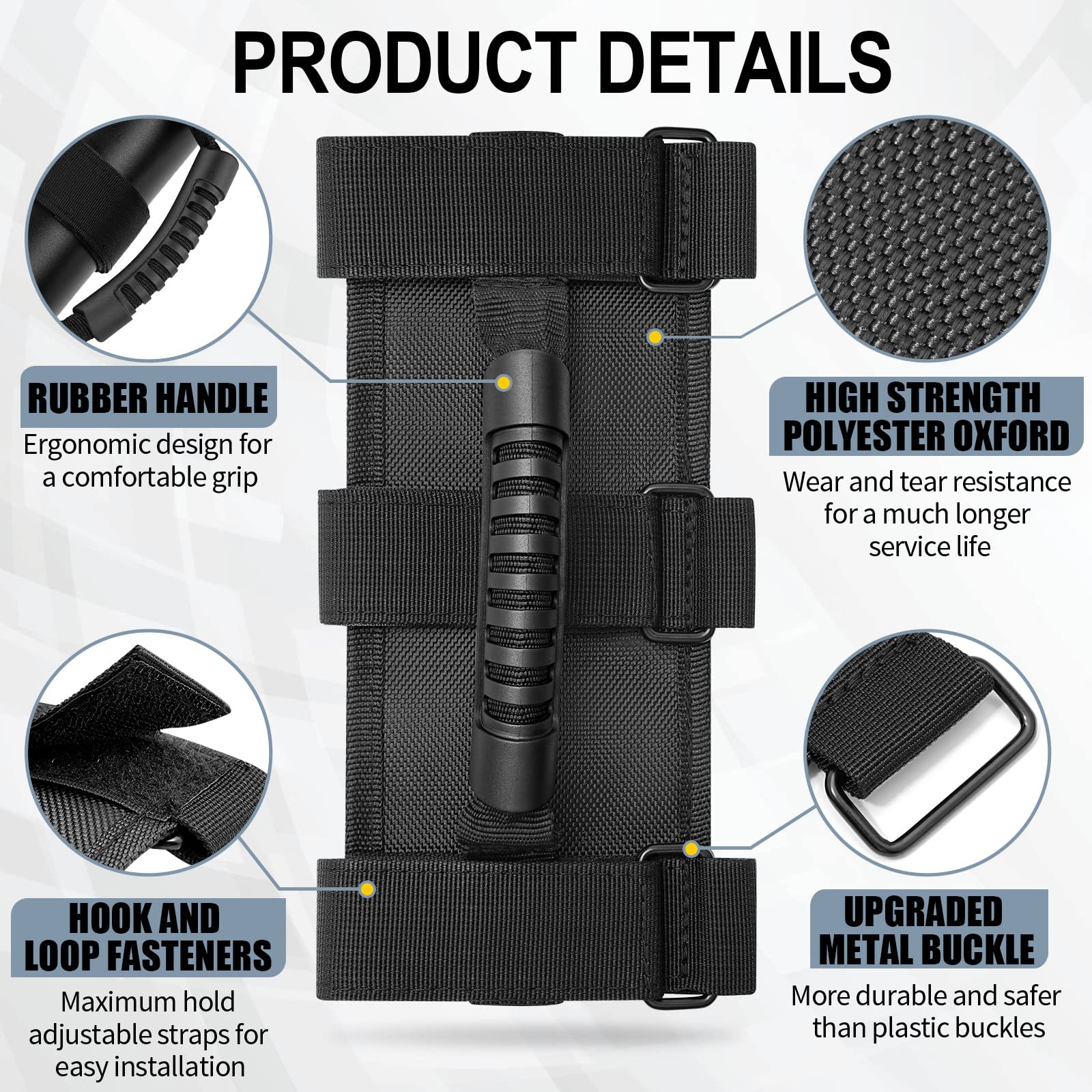 moveland 2 Pack Grab Handle Set Compatible with Jeep Wrangler TJ YJ JK, Easy-to-Fit 3 Straps Design for 1955-2023 Models (Black)