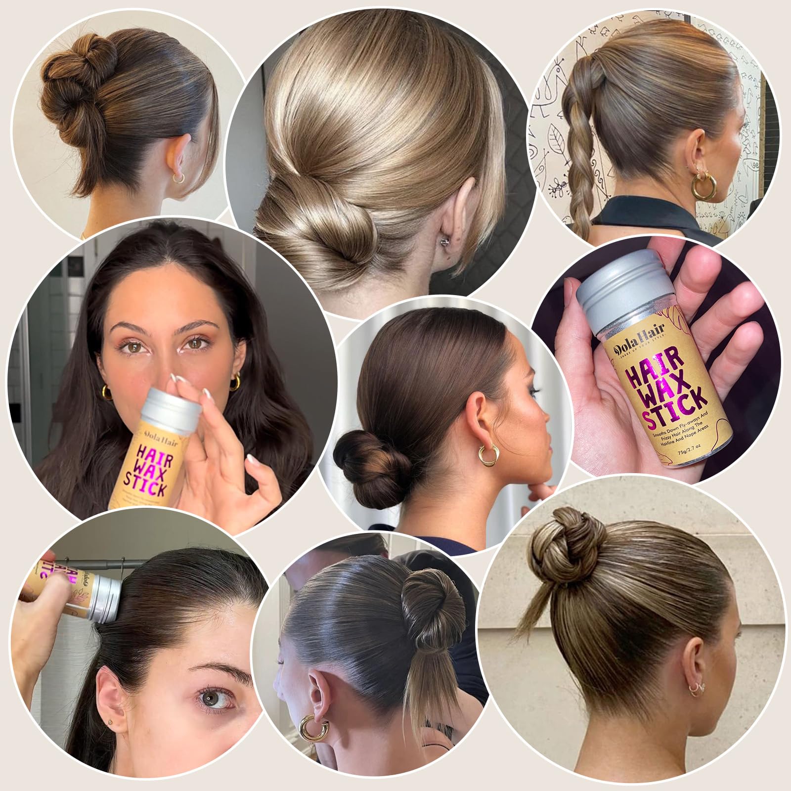 Dolahair Hair Wax Stick - Flyaway Control and Styling Pomade for Kids, Women, and Men - Hair Bun Maker and Accessorie Slick Back Hair Brush