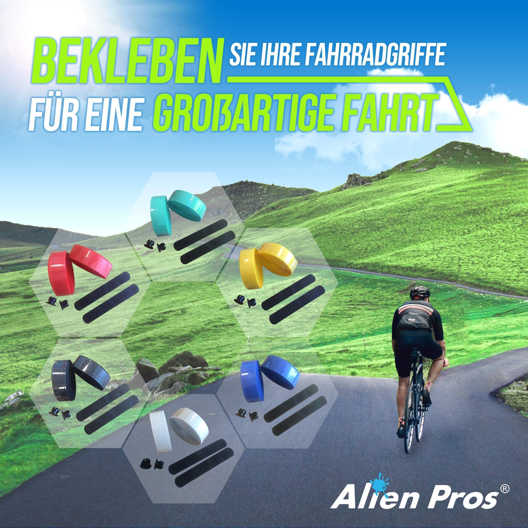 ALIEN PROS Bike Handlebar Tape EVA (Set of 2) Black - Enhance Your Bike Grip with These Bicycle Handle bar Tape - Wrap Your Bike for an Awesome Comfortable Ride (Set of 2, Black)