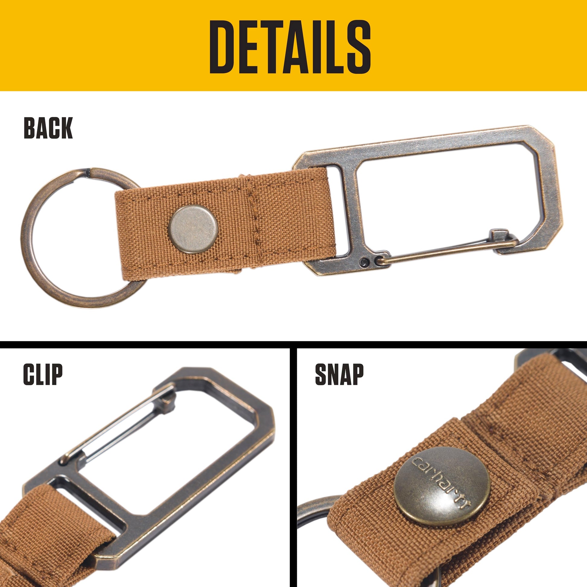 Carhartt Unisex Adult Durable Metal Key Keeper, Belt Loop Key Ring Holder with Self-Locking Metal Gate Clip for Car/Home Keys, Nylon Duck (Carhartt Brown), One Size