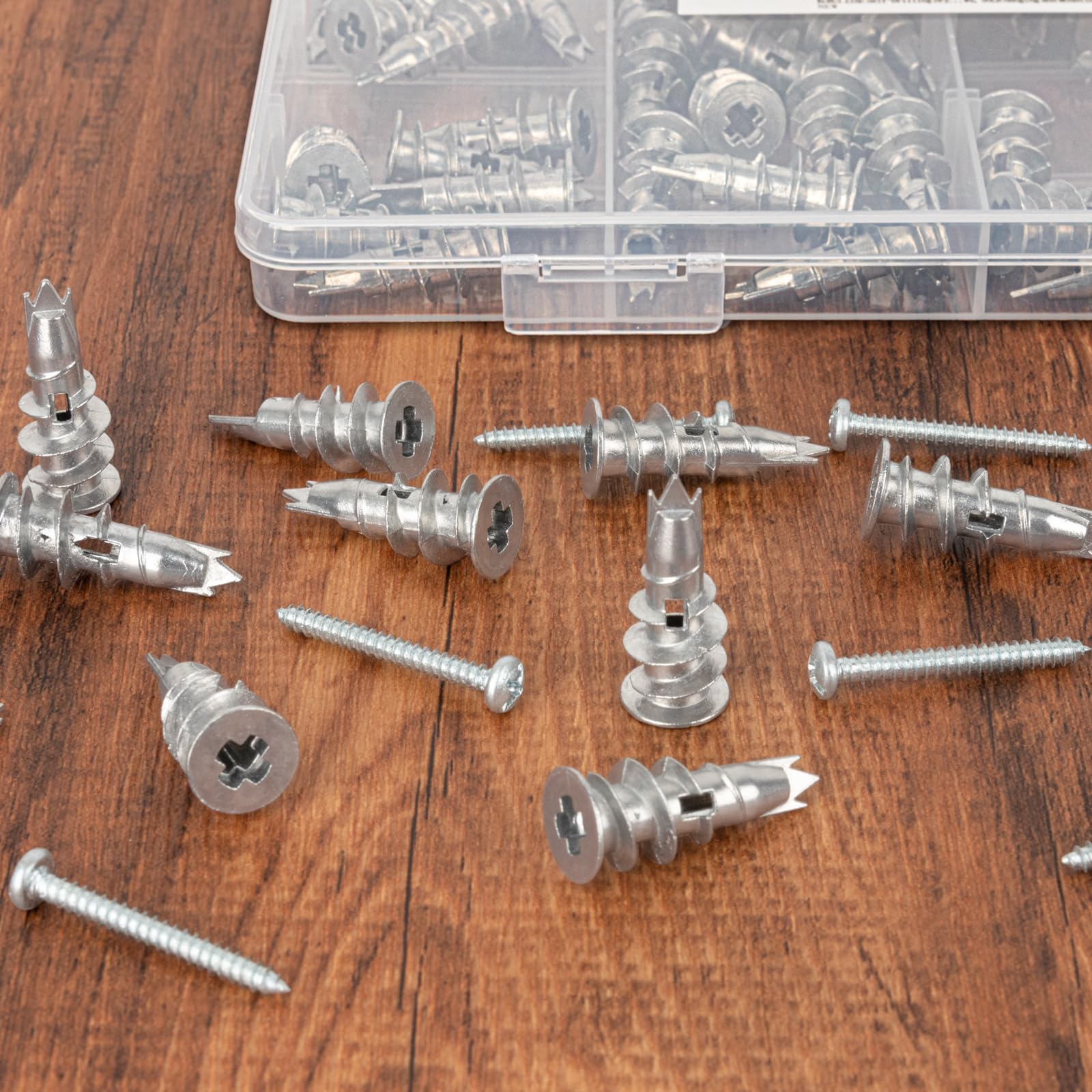 KURUI Metal Self Drilling Drywall Anchors, 116PCs Hollow Zinc Wall Anchors and Screws Kit, 58 Heavy Duty Sheetrock Anchors + 58#6 x 1-1/4'' Screws, 50LB Hanging and Mounting