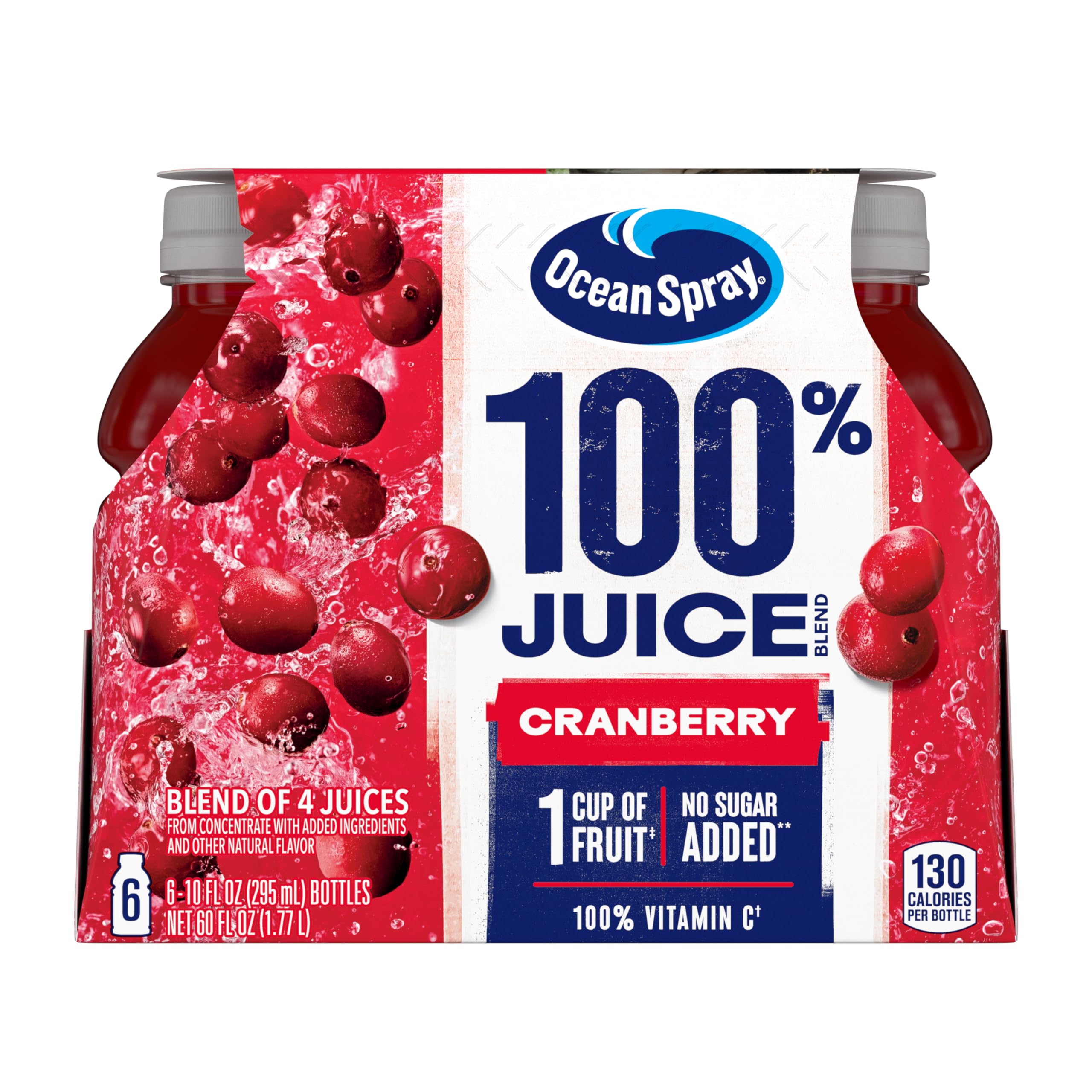 Ocean Spray® 100% Juice Cranberry Juice Blend, 10 Fl Oz, 6 Count (Pack of 1)