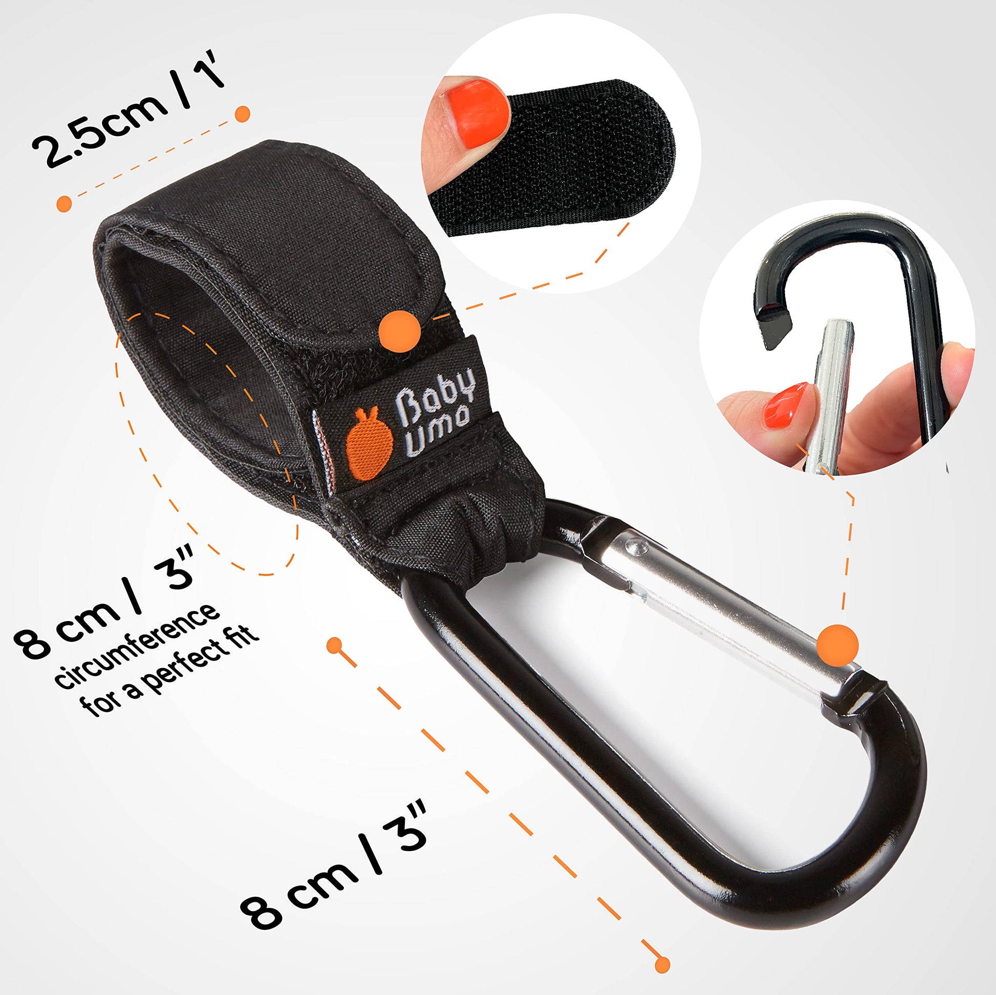 Baby Uma Stroller Hooks for Bags (2 Pack) - Universal Stroller Clips and Hooks, Non-Slip with One-Hand Opening, 11 lb Weight Capacity, Baby Travel Essential