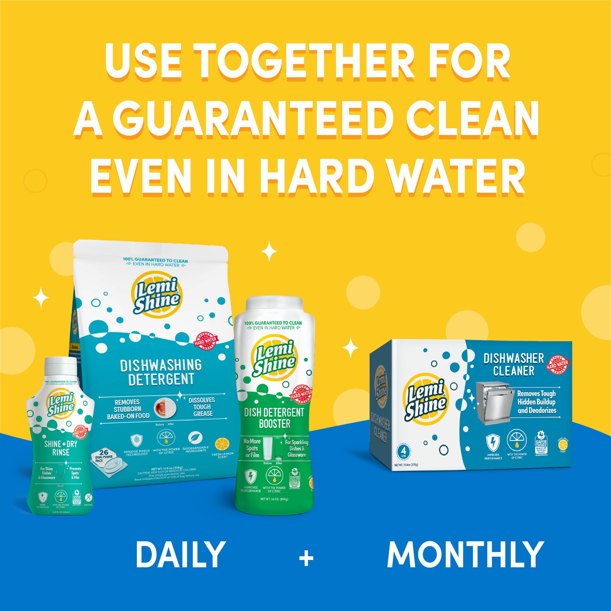 Lemi Shine Dish Detergent Booster, Hard Water Stain Remover, Multi-Use Citric Acid Cleaner 24 oz, Pack of 2