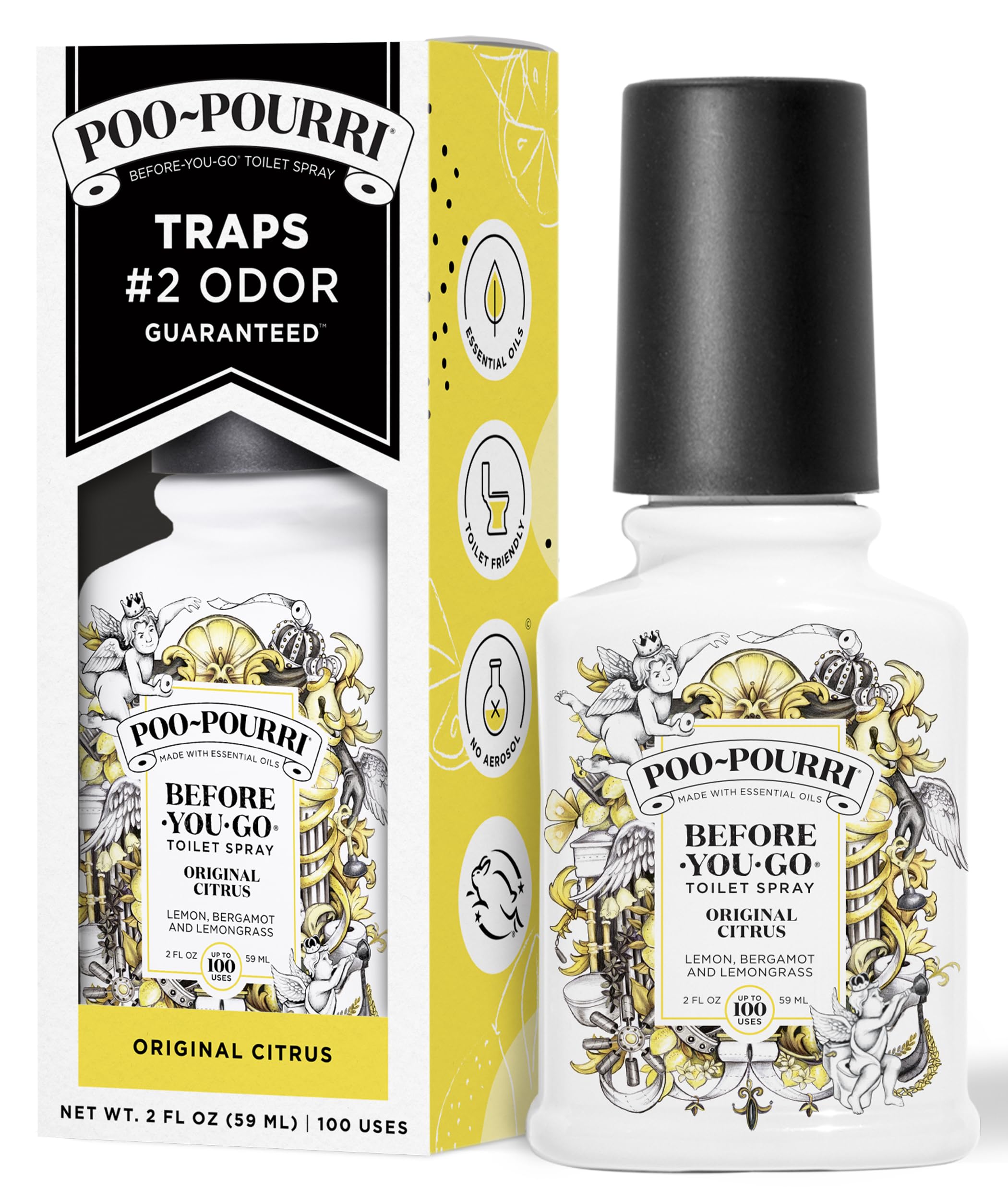 Poo-Pourri Before-You-Go Toilettenspray, Original Citrus, 59 ml, bis zu 100 Anwendungen, Badezimmer-Geruchsentferner mit ätherischen Ölen für Zuhause oder die Arbeit, Reise-Essentials, TSA-zugelassene Größe, Zitrone Bergamotte