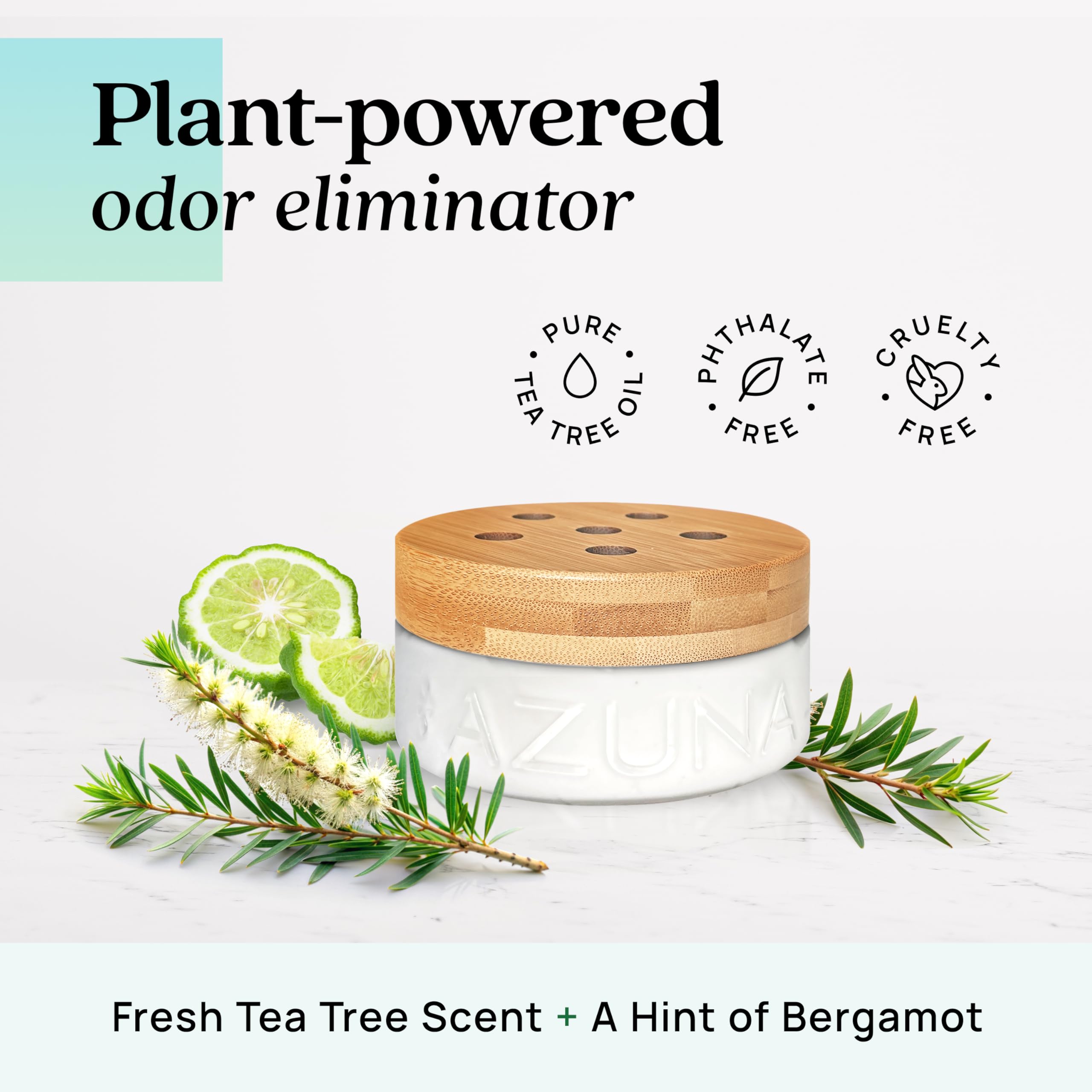 Azuna Air Freshener & Odor Eliminator for Strong Odor | 1 Room Kit Includes (1) Empty Luxe Glass Jar & 8oz Refill with Tea Tree Essential Oil Gel | Amalfi Breeze | Last 60-90 Days