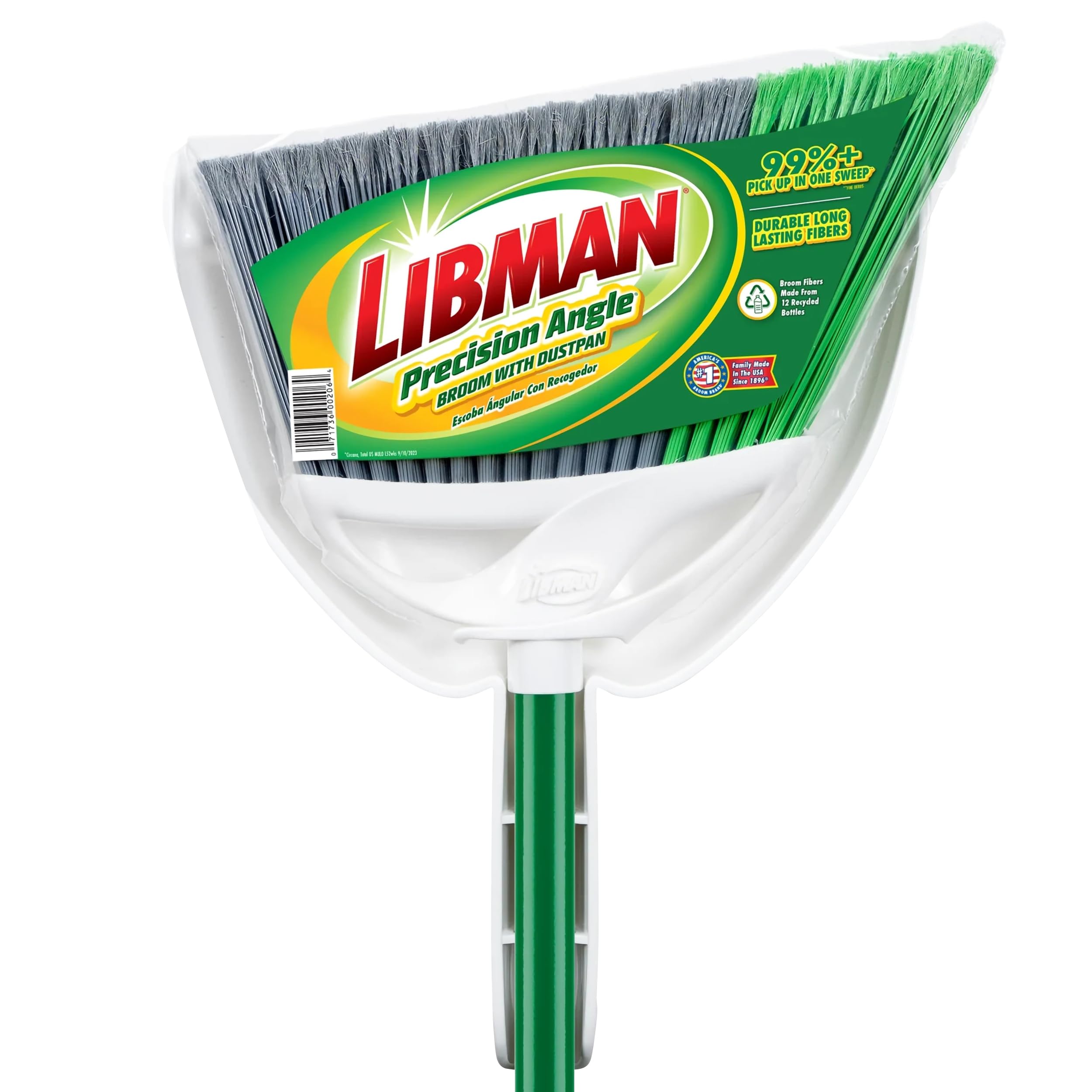 Libman Precision Angle Broom with Dustpan Combo Set for Sweeping Indoor and Outdoor Floors, Pet, Dog Hair Broom, 49" Long Handle, 11" Wide Broom, 10.25" Wide Dust Pan