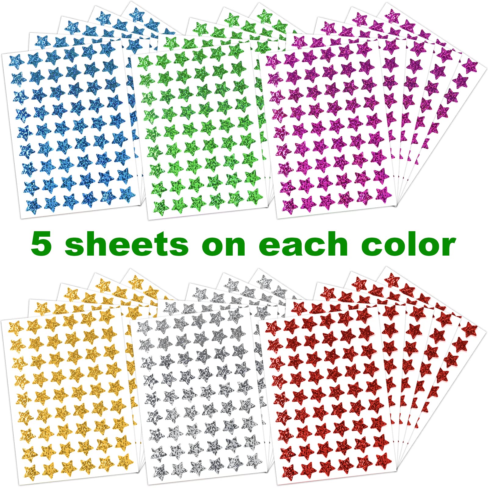 1620 Pack, 6 Colors, Holographic Small Star Stickers for Kids Reward, Behavior Chart, School Classroom Student Teacher Supplies, 0.6" Diameter