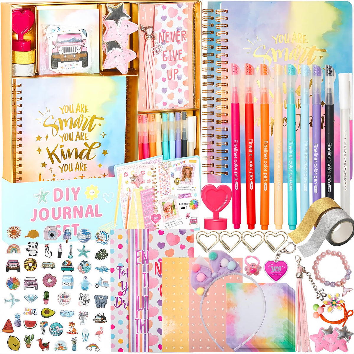 Girls DIY Diary 54 Pcs Diary Set, Toys for Ages 6 7 8 9 10 11 12 13, DIY Stationery Set, Thin Stickers and Little Girls Daily Supplies, Gifts for Teen Good Idea Choice