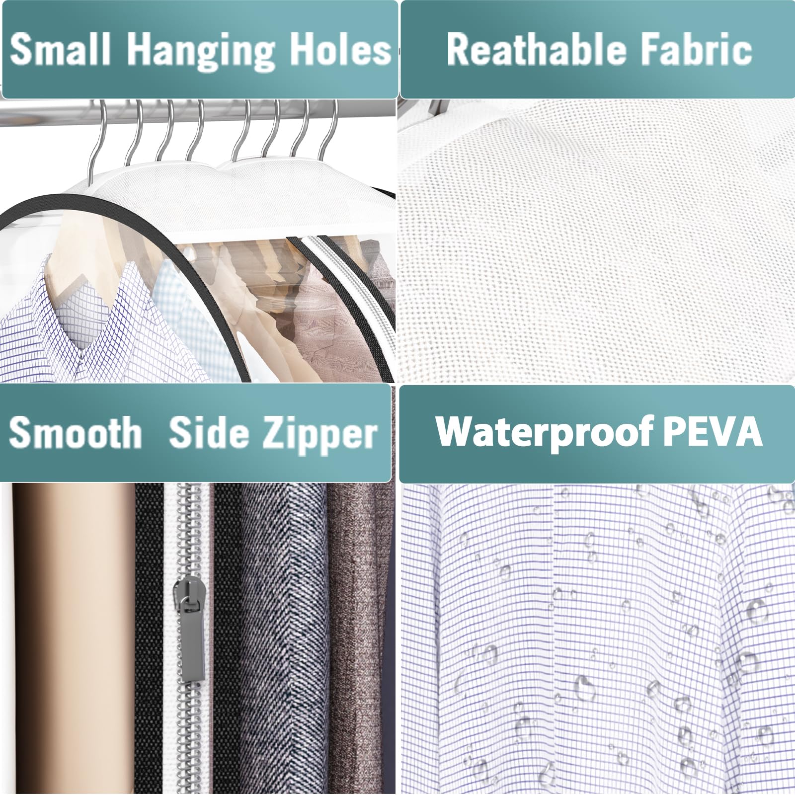 Liuoud Clear Garment Bags for Hanging Clothes 10” Gusseted, Suit Bags for Closet Storage, Hanging Plastic Clothes Cover for Coat, Dress, Fur, Shirt, 4 Pack, 40” Long