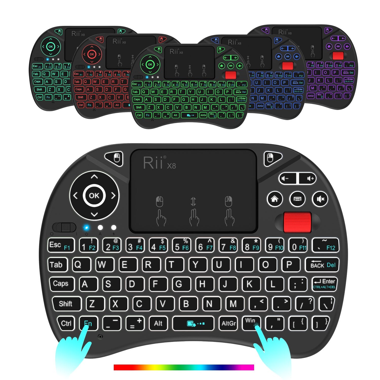 Rii X8 Mini Keyboard,2.4GHz Portable Wireless Keyboard with Touchpad Mouse,RGB Backlit,Rechargeable Battery for Android TV Box/Mac/PC/Nvidia Shield