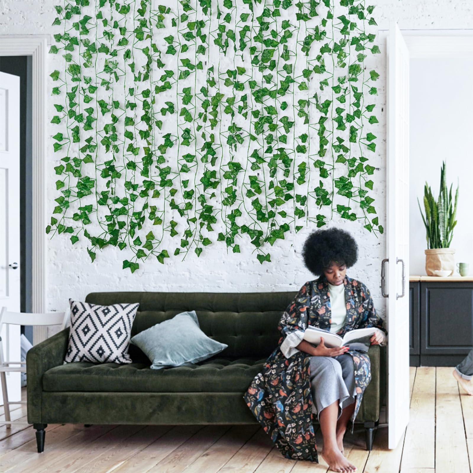 Freyalife Fake Vines for Room Decor(12 Pack 84 Feet) Aesthetic Artificial Plant Ivy Leaves Hanging Greenery Garlands for Home Bedroom Wall Wedding Christmas Party Office Patio Outdoor Garden Décor