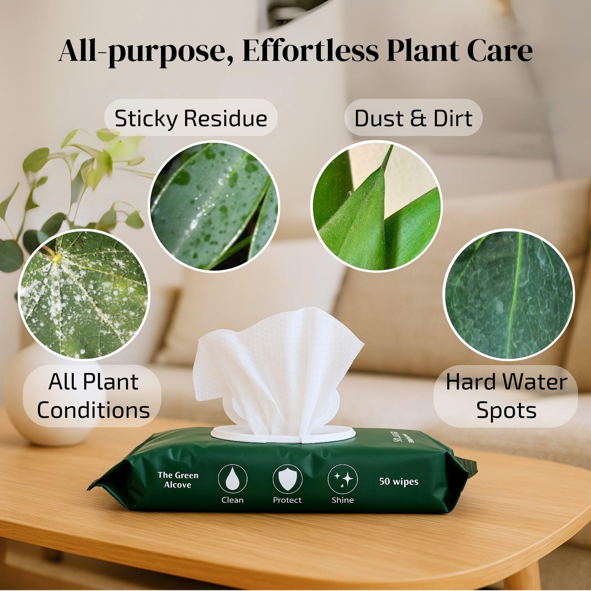 The Green Alcove Plant Leaf Cleaner & Leaf Shine, Plant Cleaner | 2 Pack of 50 (Total 100 Count)