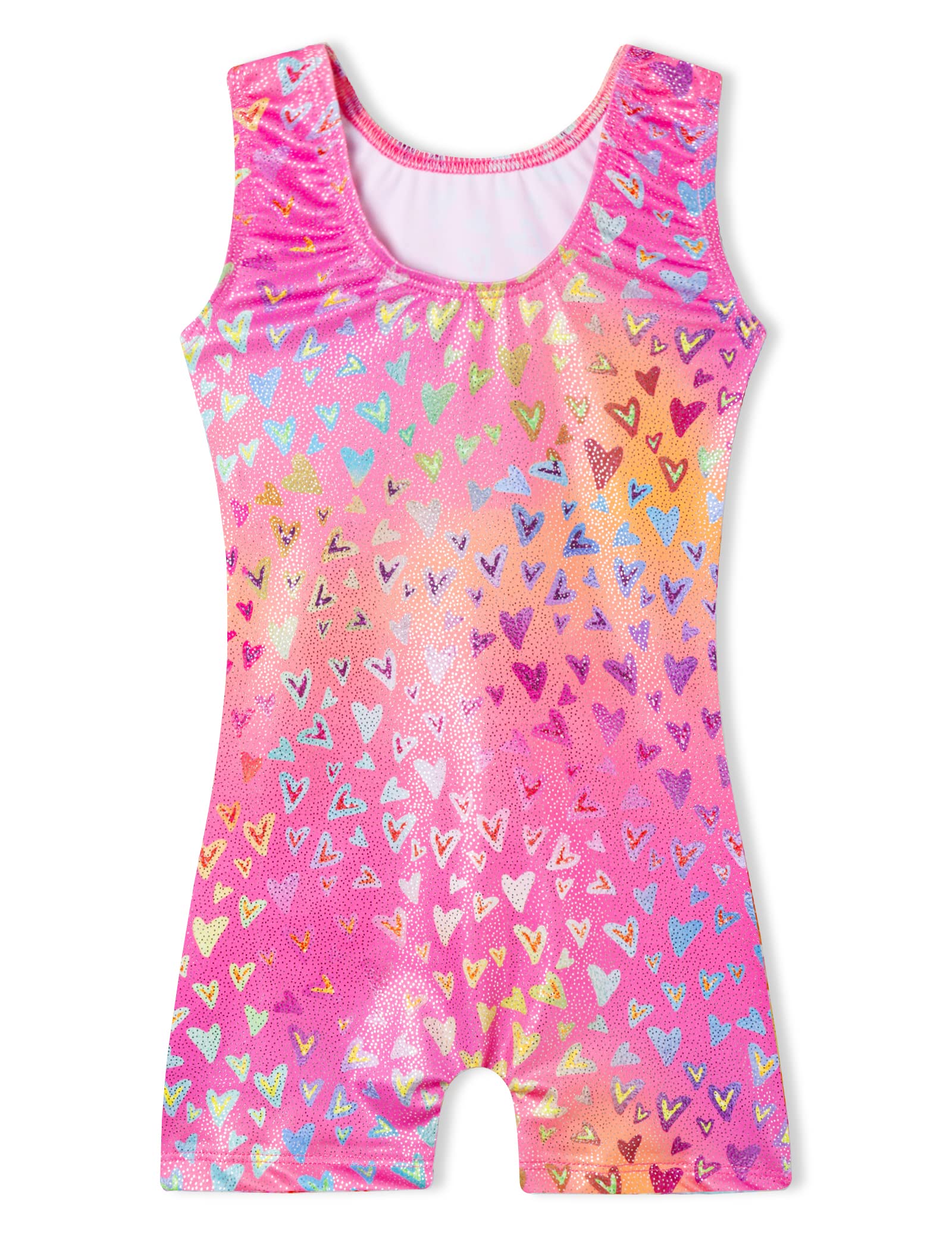 Domusgo Leotard for Girls Gymnastics Size 5-6 Years Old Sparkly Nenon Love Heart Biketards with Shorts